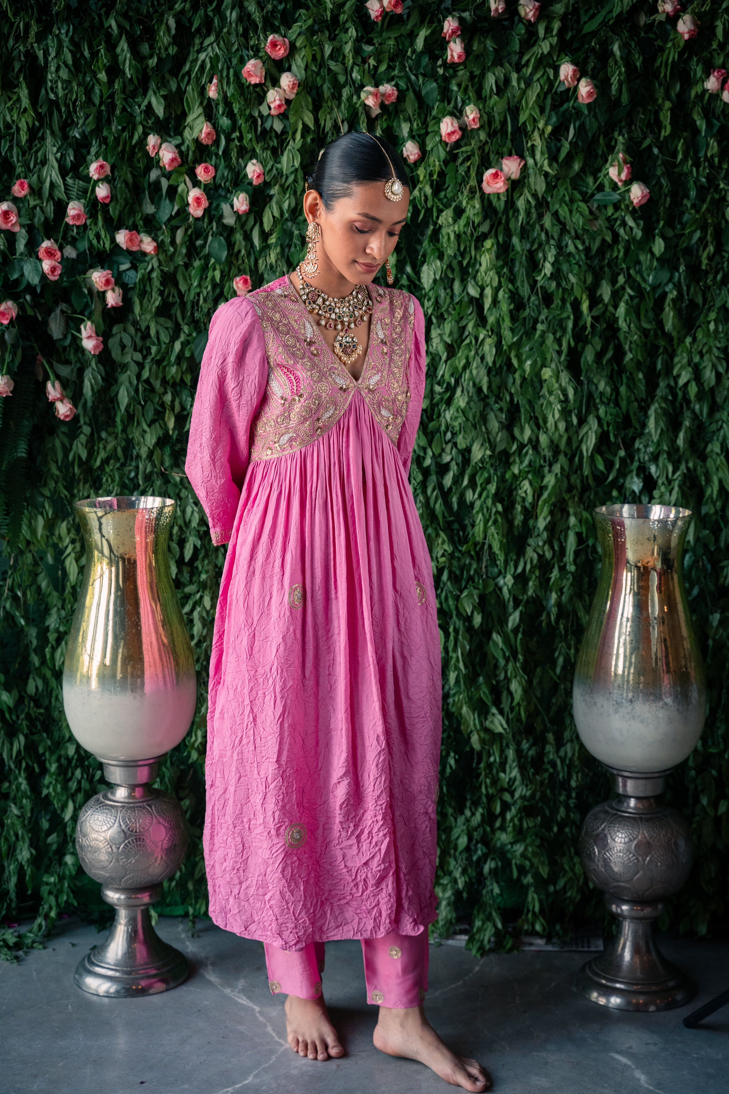 Pink Kamal Crushed Silk Kurta Set – Pooja Singhal India