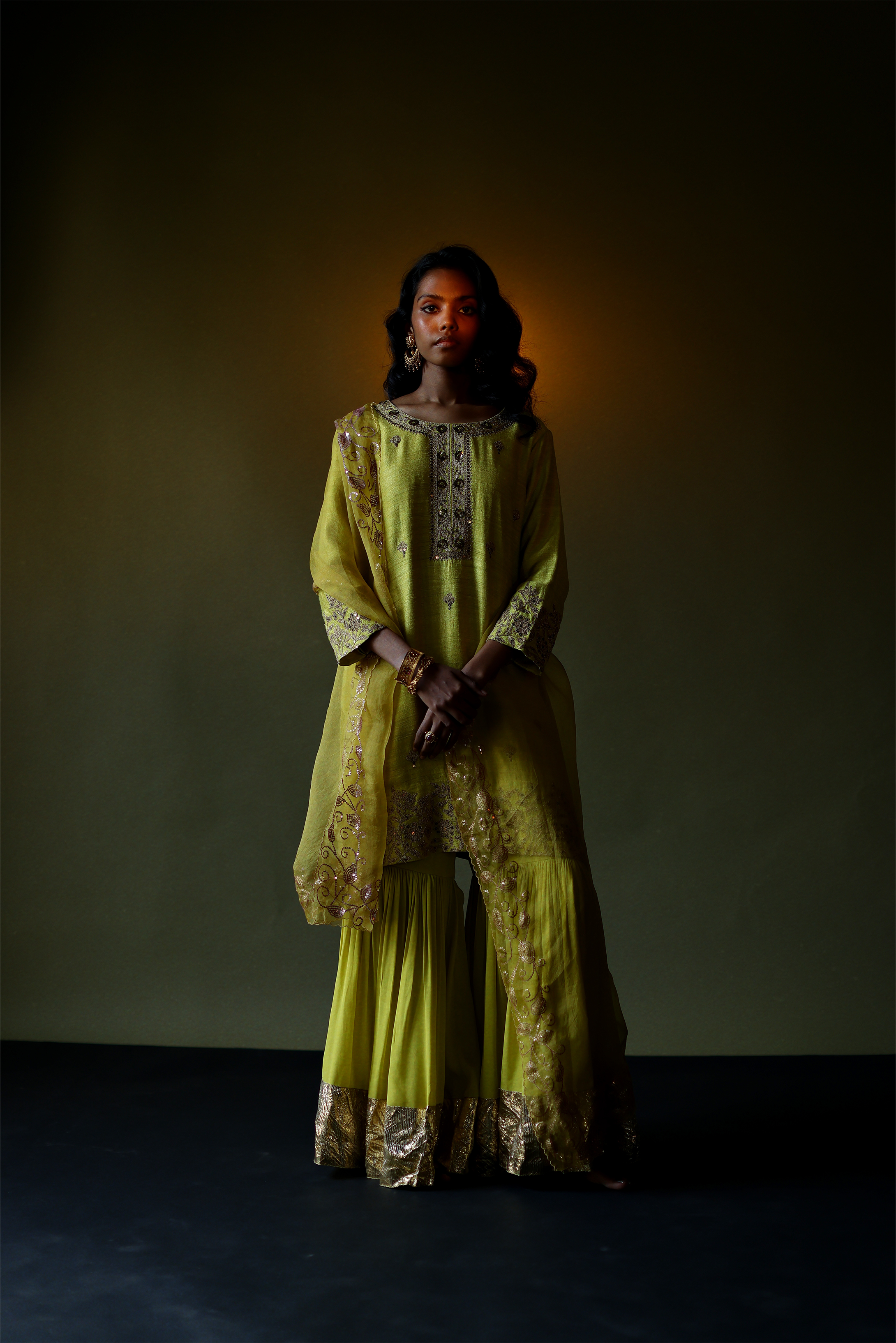 Tussar Silk Kurta With Sharara Dupatta Pooja Singhal India