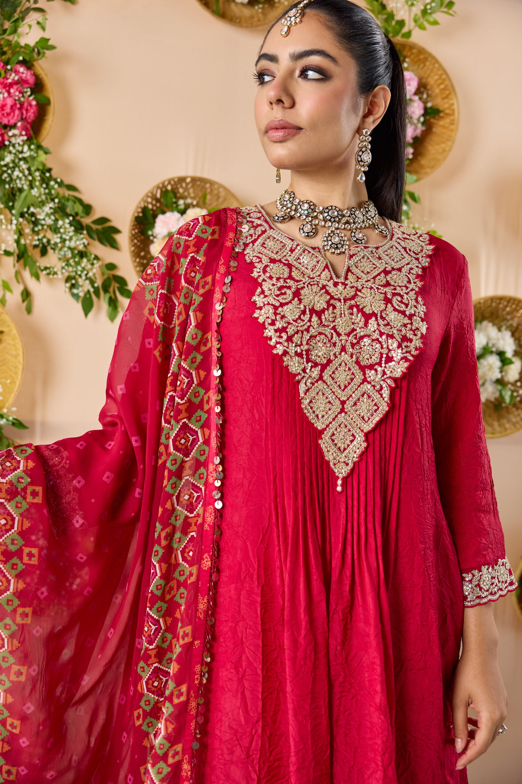 Gulab Pintuck silk kurta with pants & dupatta