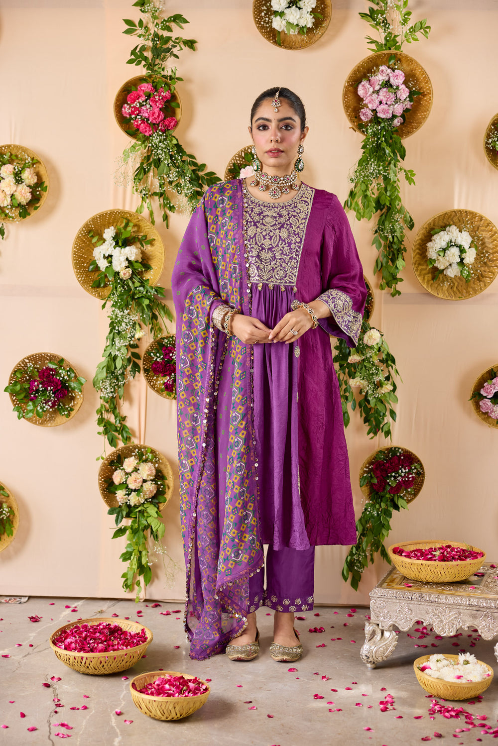 Jadau ombre silk kurta , pants & dupatta