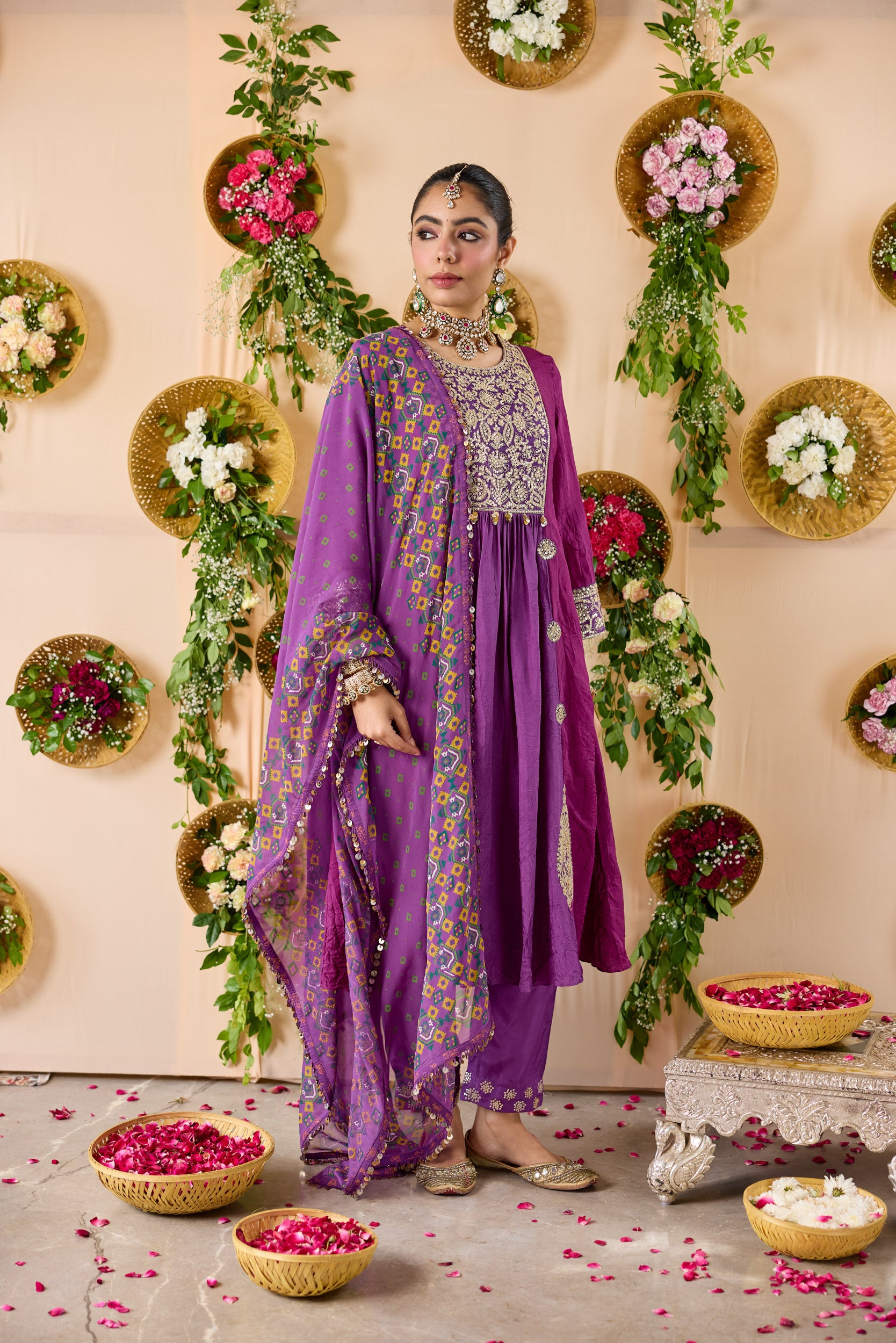 Jadau ombre silk kurta , pants & dupatta
