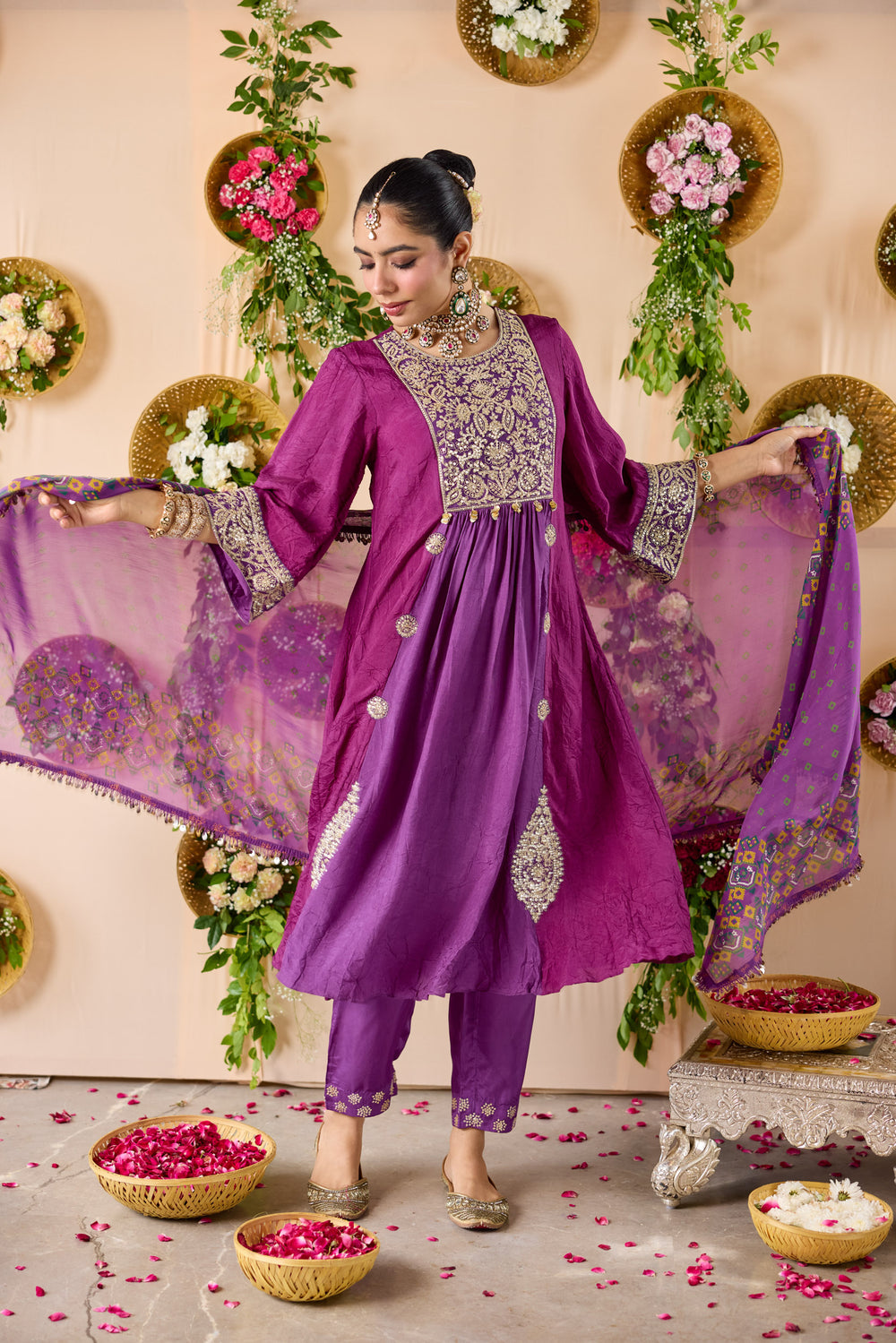 Jadau ombre silk kurta , pants & dupatta