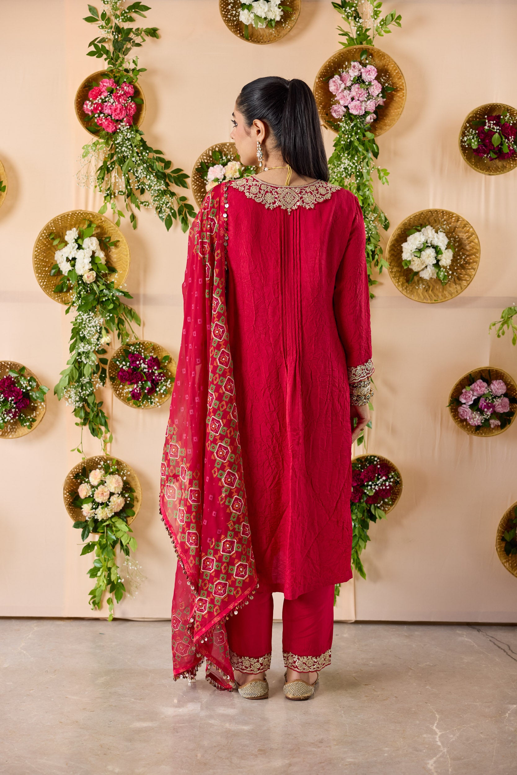 Gulab Pintuck silk kurta with pants & dupatta