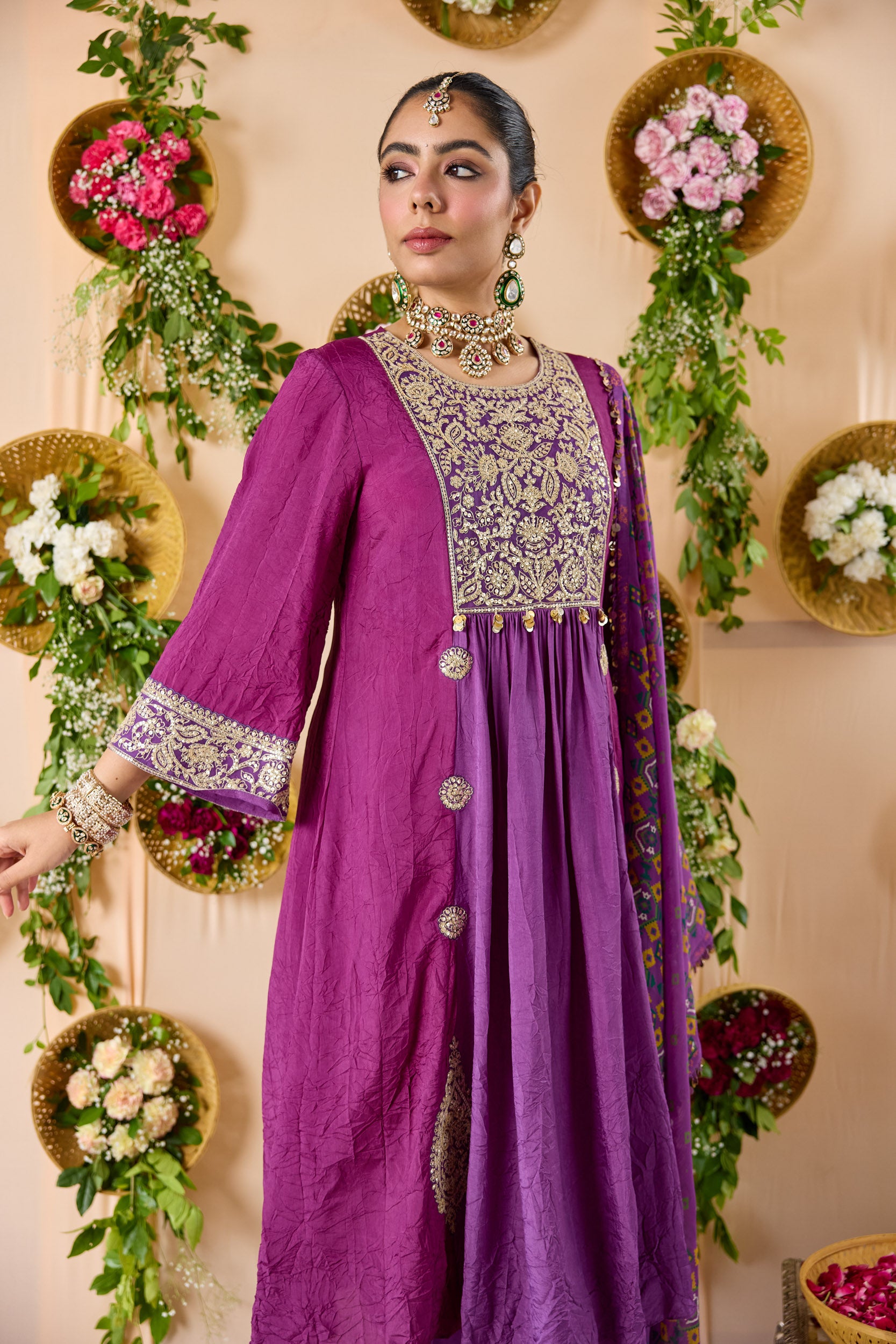 Jadau ombre silk kurta , pants & dupatta
