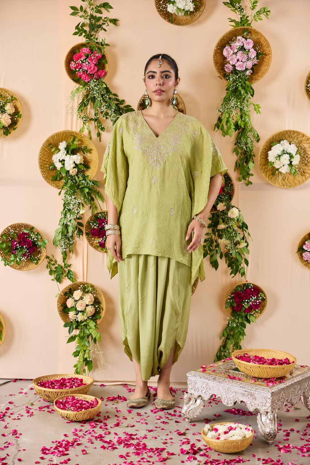 Firangi Short kurta with hand embroidery and cowl pants