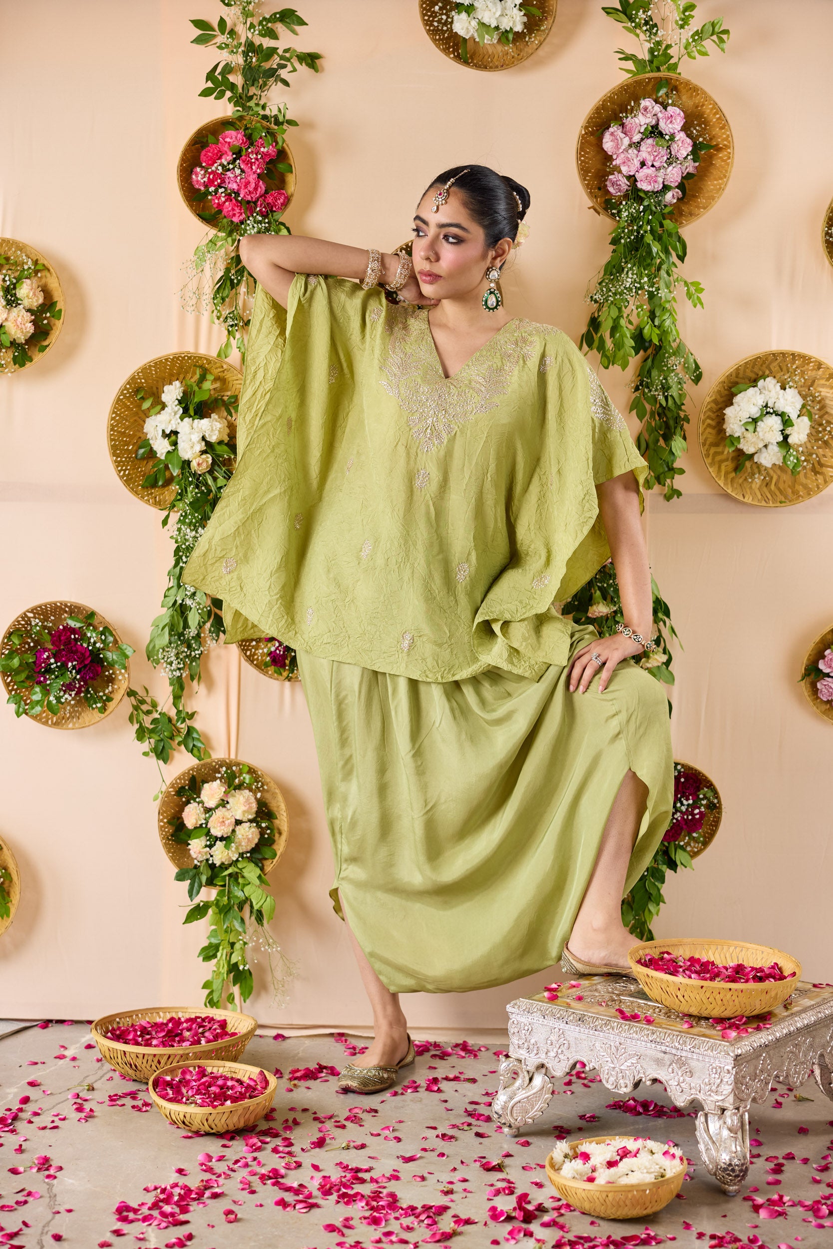 Firangi Short kurta with hand embroidery and cowl pants