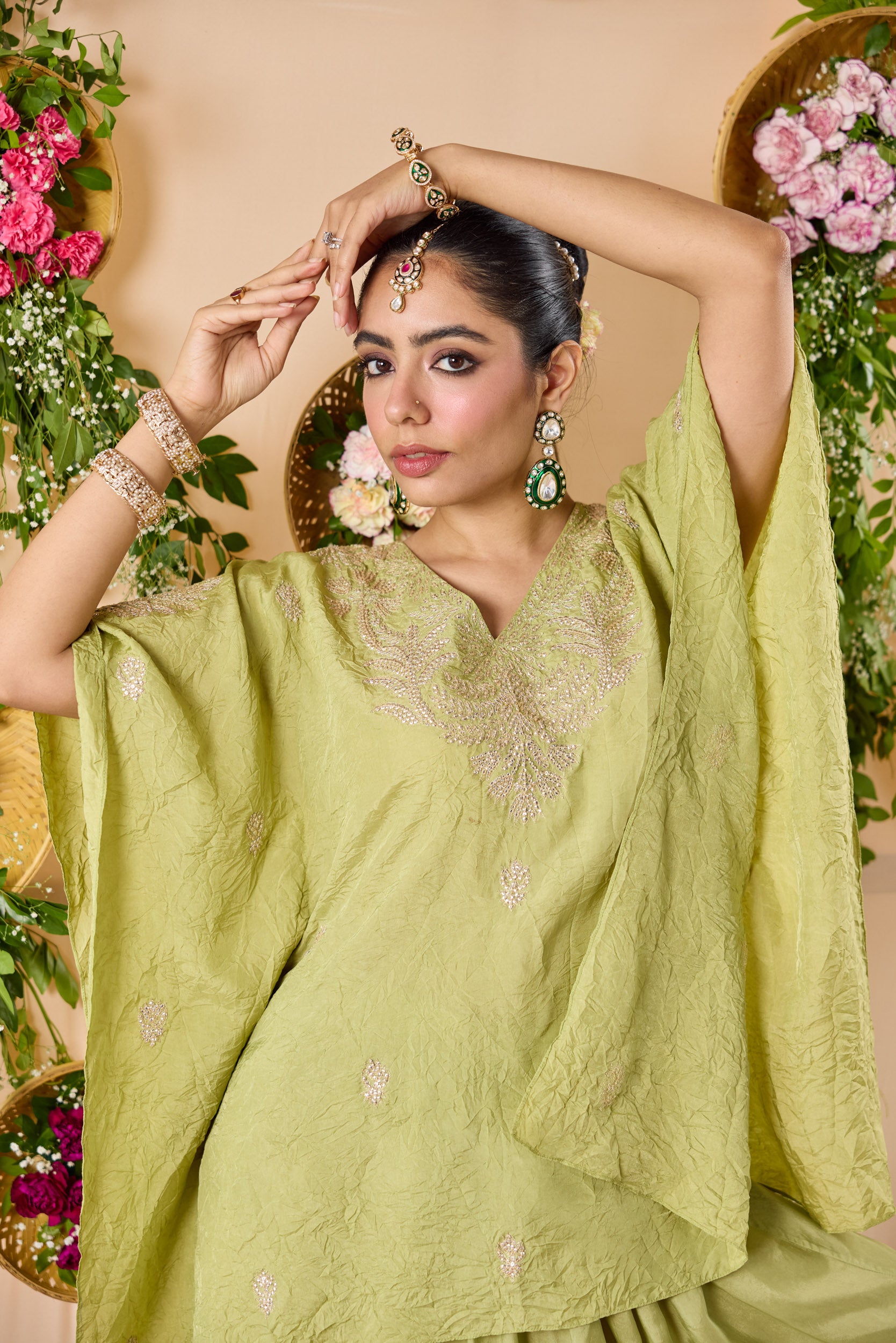 Firangi Short kurta with hand embroidery and cowl pants