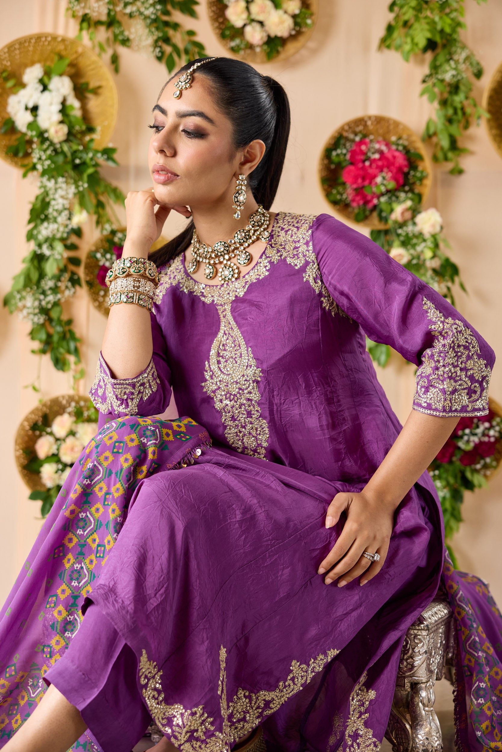 Kasturi Kurta with Pants and Printed Dupatta
