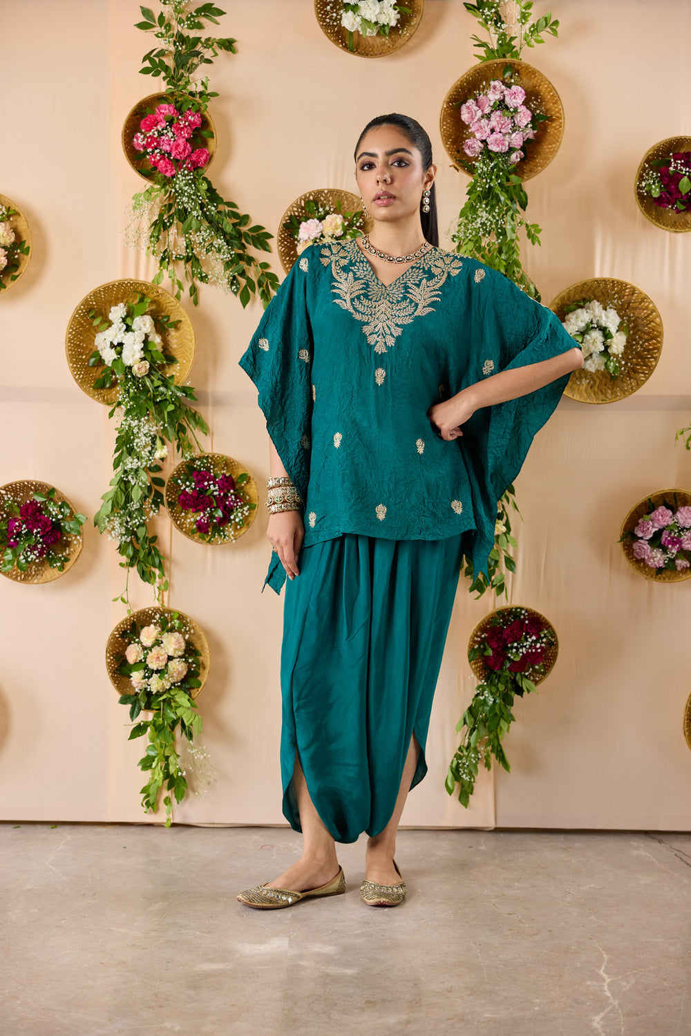 Firangi Short kurta with hand embroidery and cowl pants