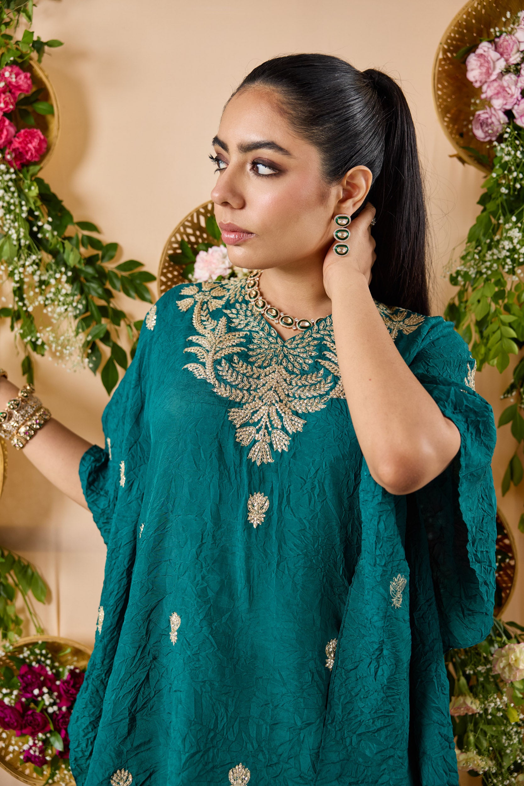 Firangi Short kurta with hand embroidery and cowl pants