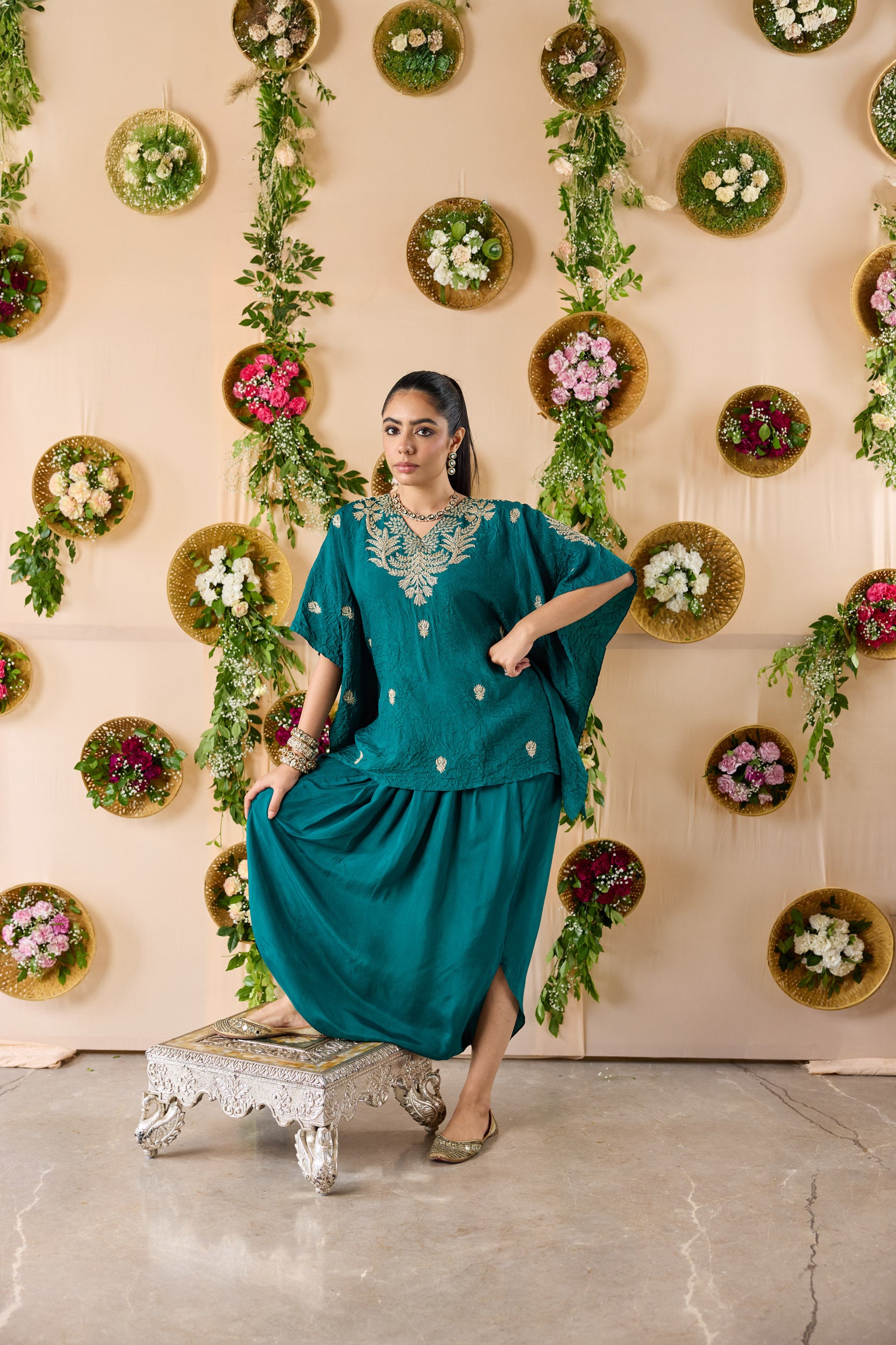 Firangi Short kurta with hand embroidery and cowl pants