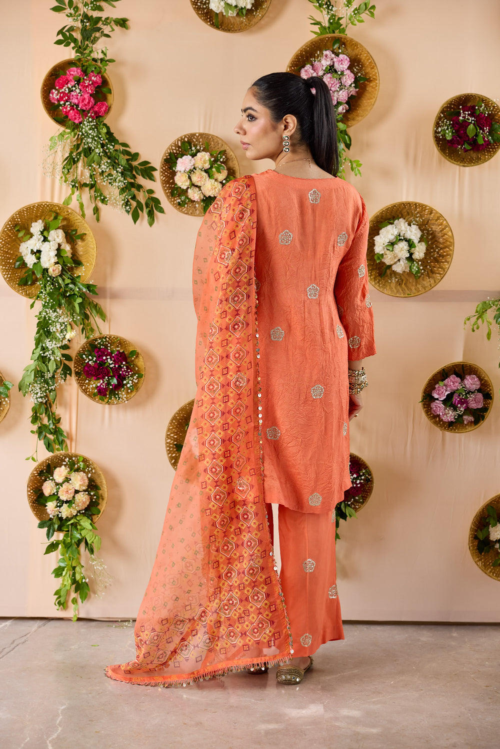 Embroidered Silk kurta with pants & dupatta