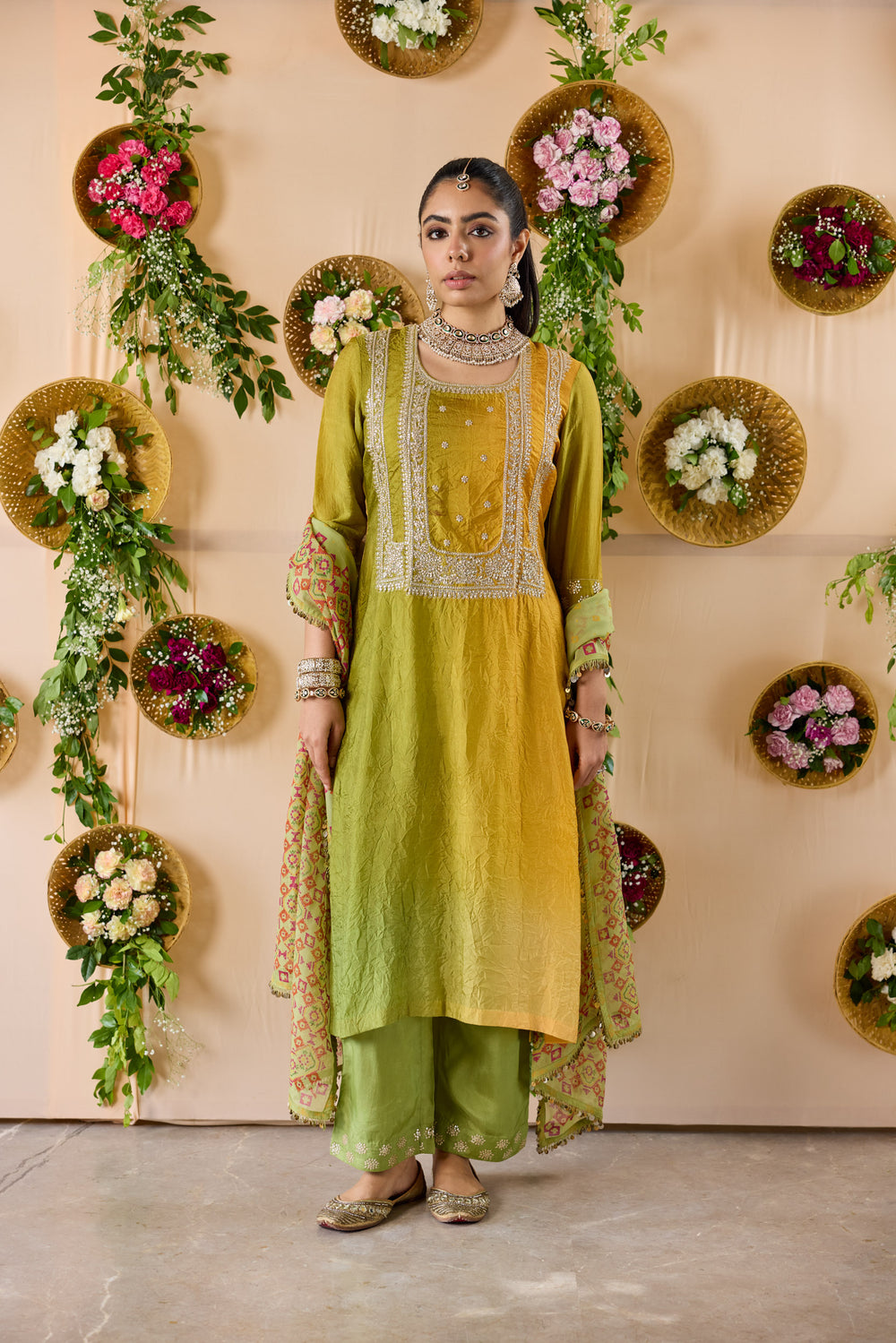 Jadau ombre kurta with pants and Patola dupatta