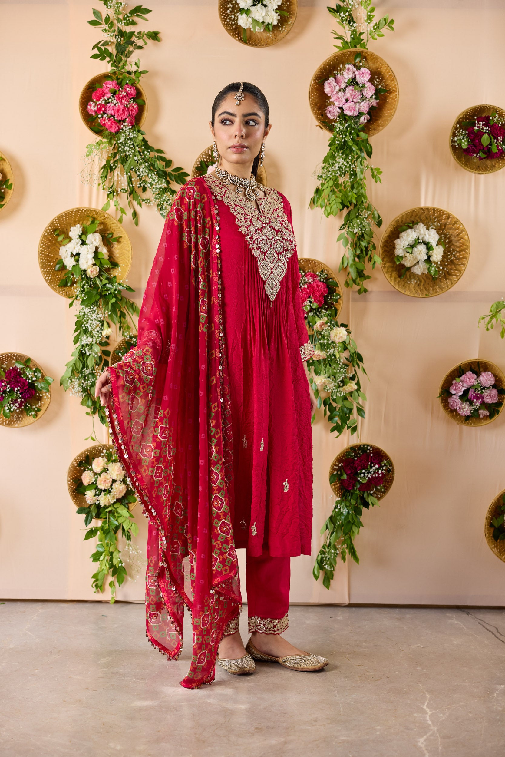 Gulab Pintuck silk kurta with pants & dupatta