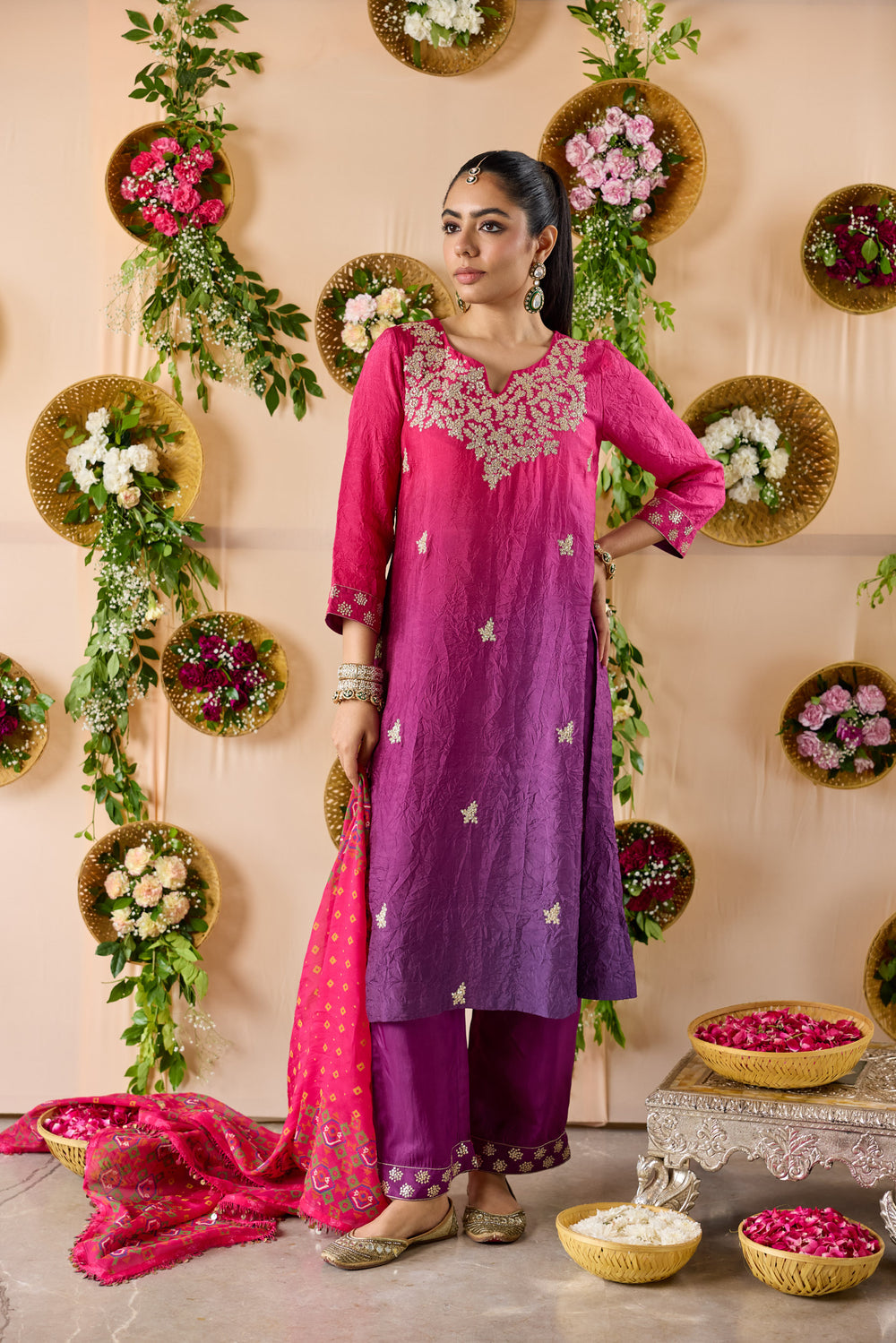 Ombre Kurta with pants & Dupatta