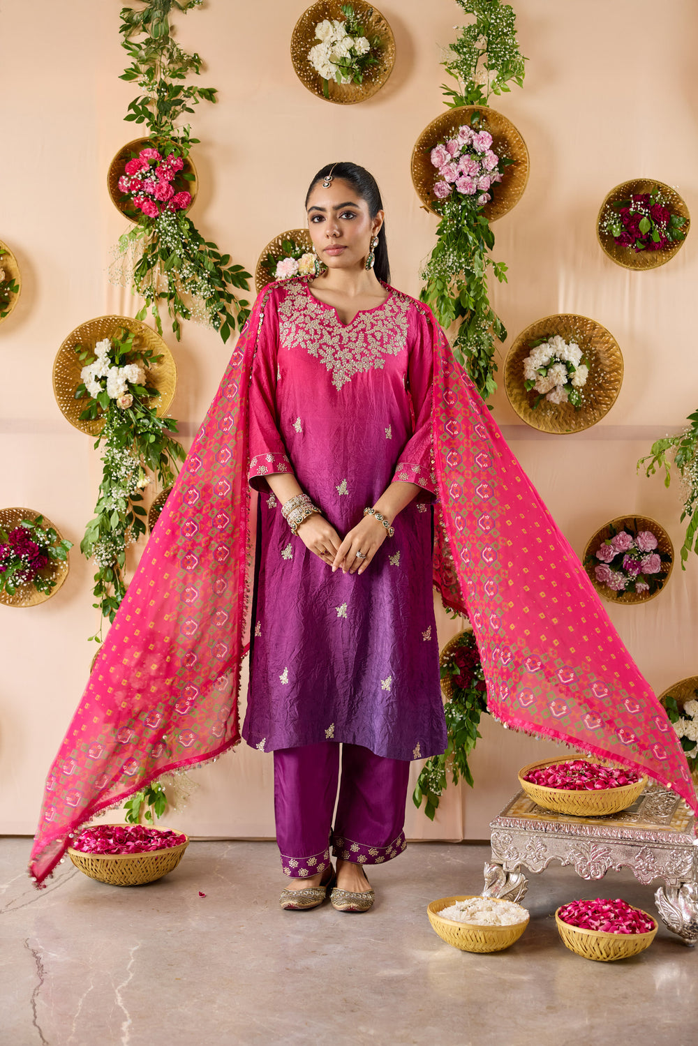 Ombre Kurta with pants & Dupatta