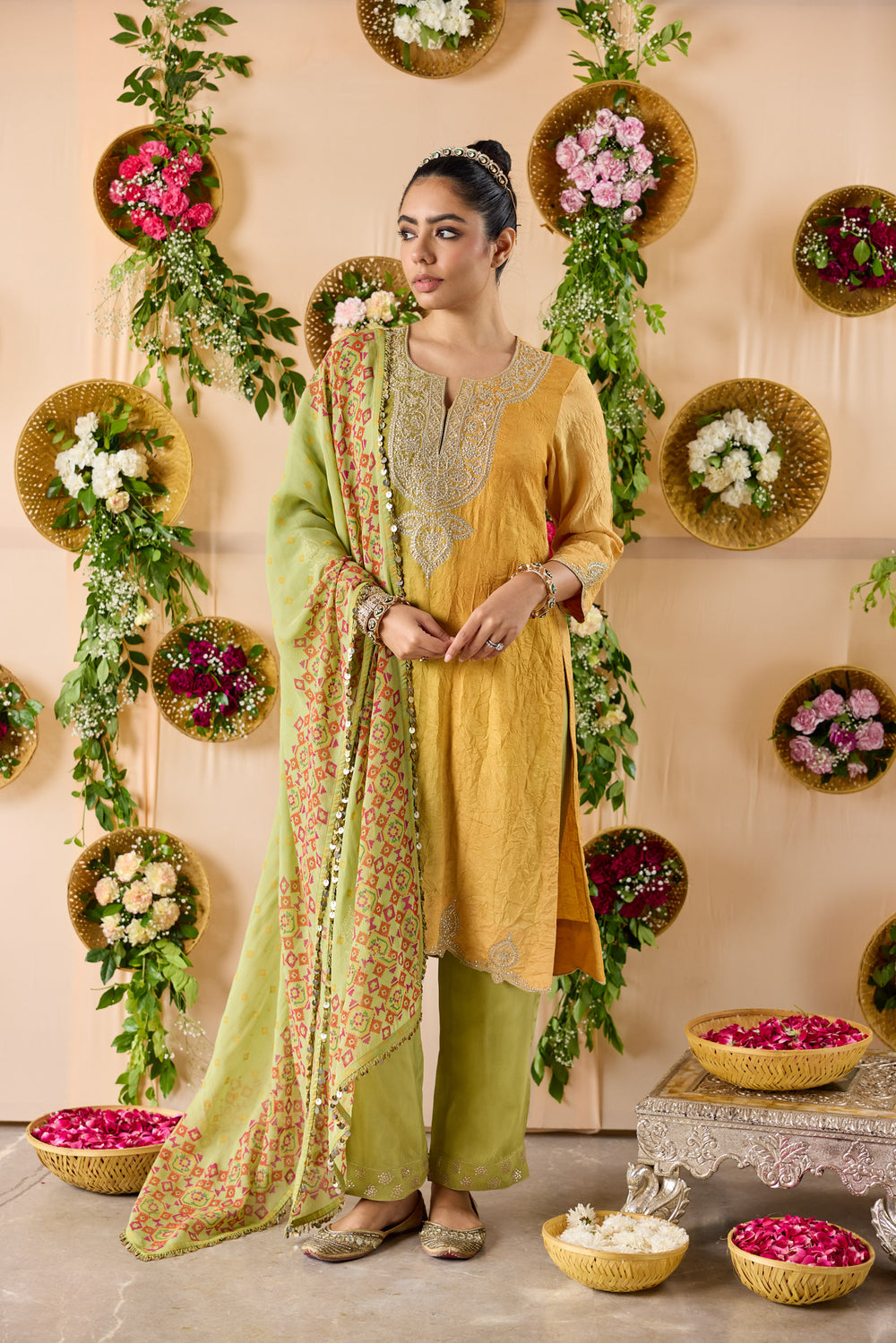 Mehr ombre silk kurta, pants & Dupatta