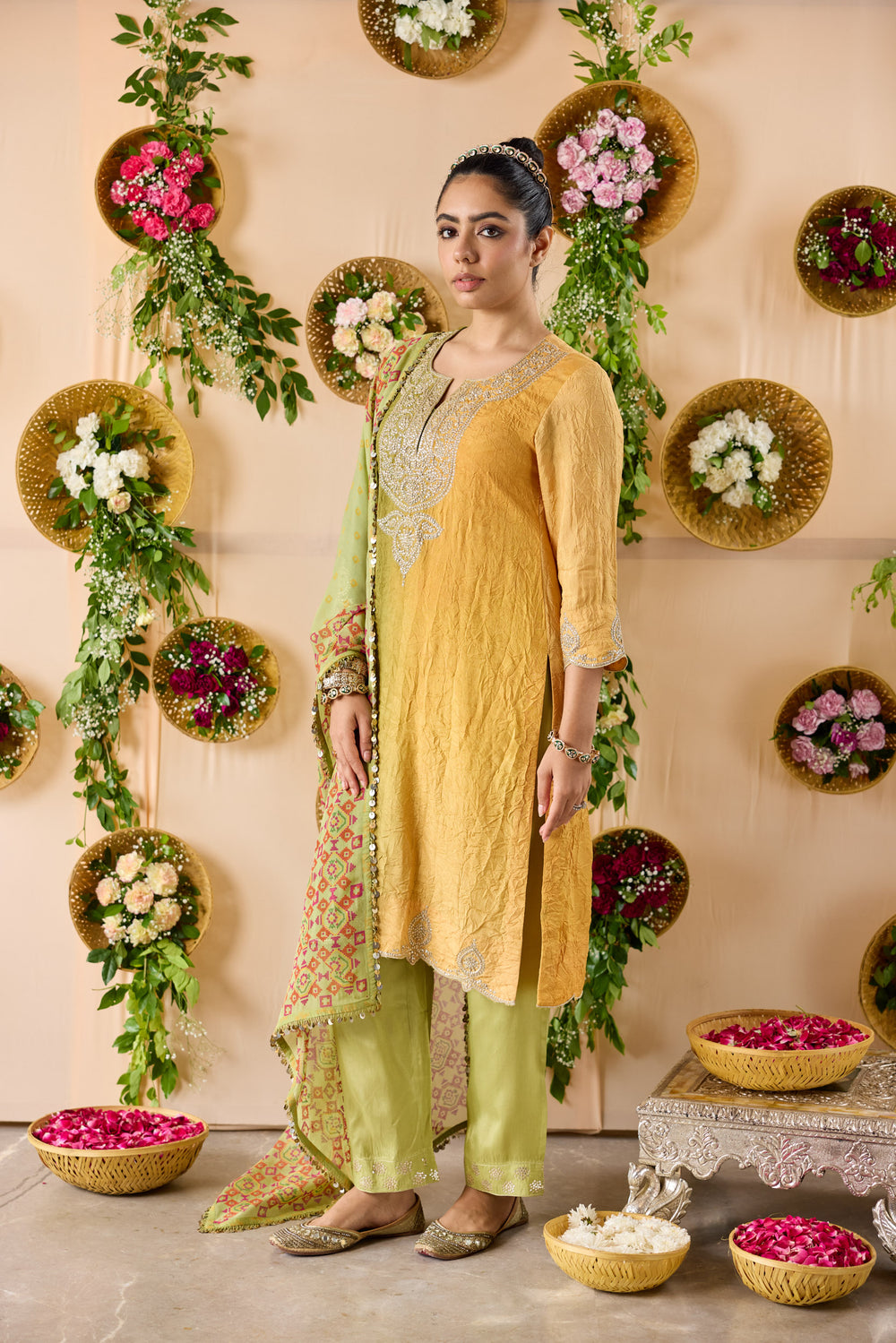 Mehr ombre silk kurta, pants & Dupatta