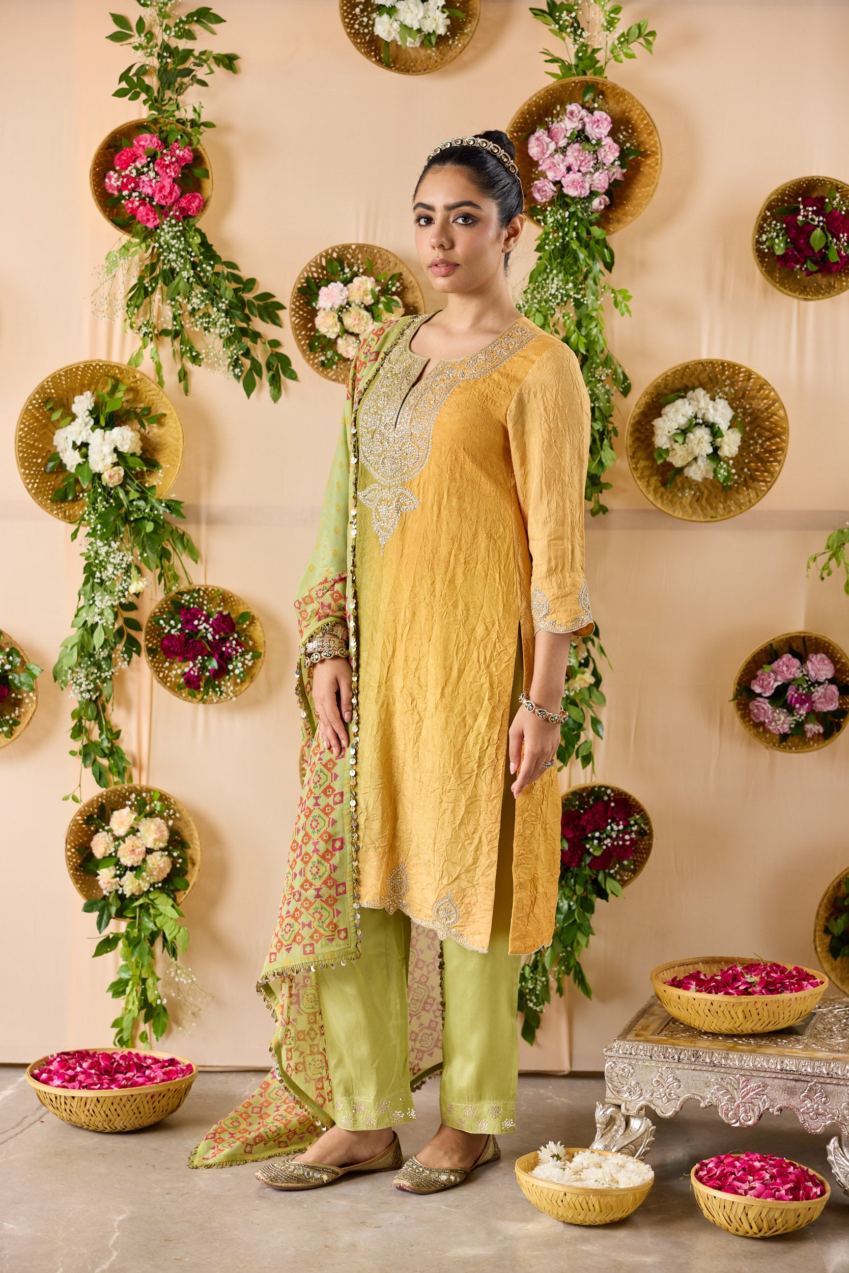 Mehr ombre silk kurta, pants & Dupatta