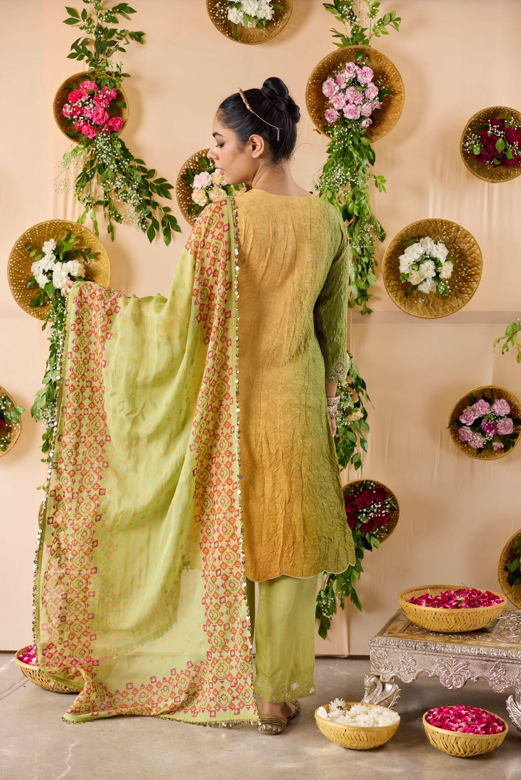 Mehr ombre silk kurta, pants & Dupatta
