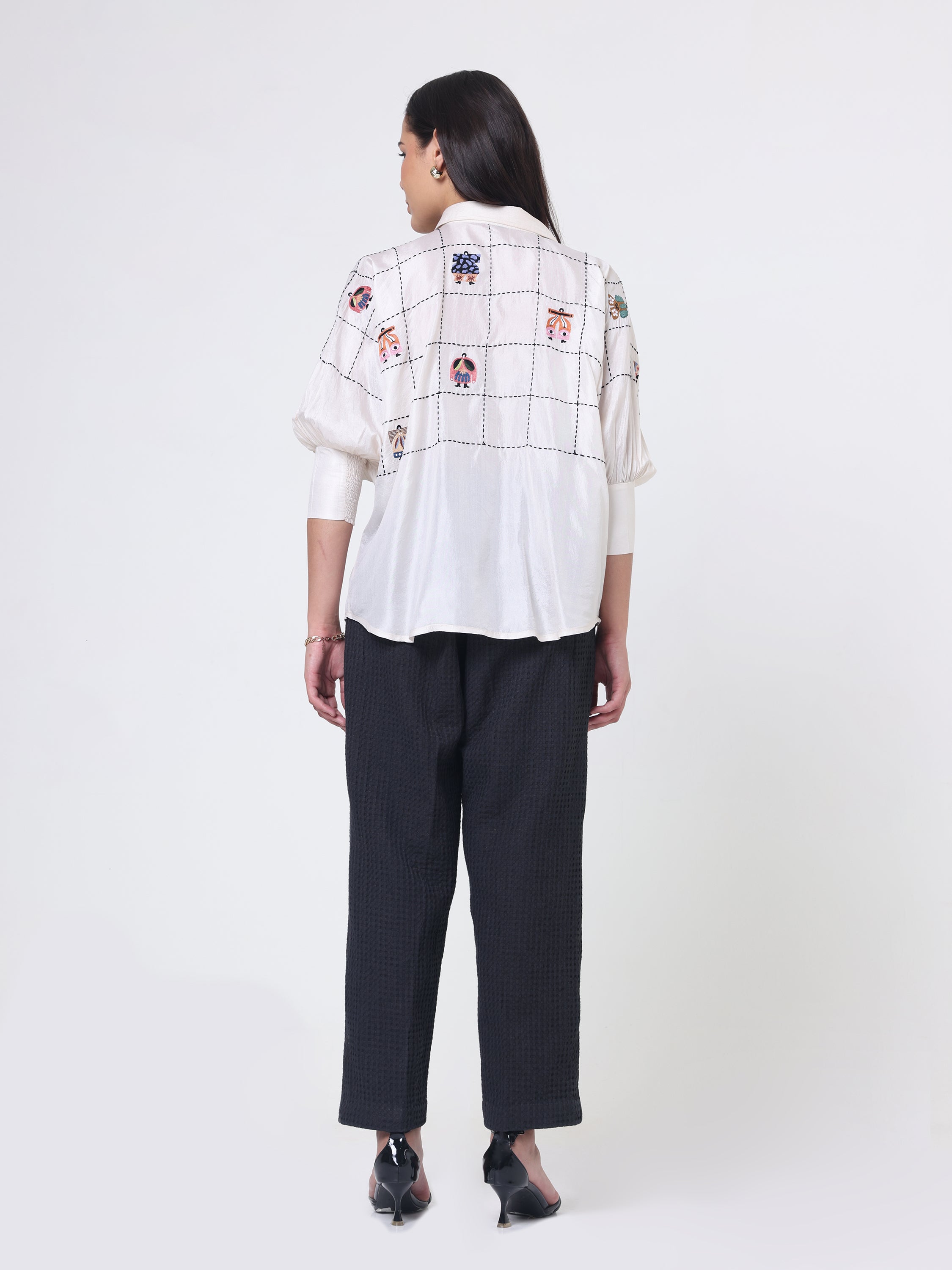 Silk Shirt with Japanese motif embroidery & Pants