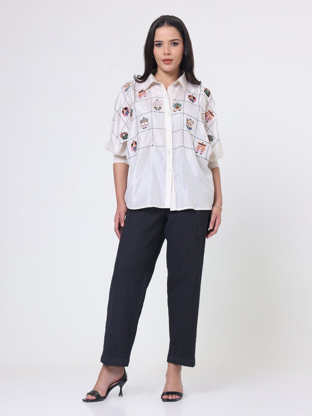 Silk Shirt with Japanese motif embroidery & Pants