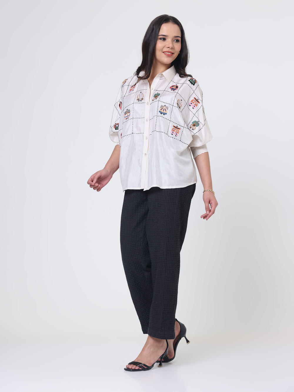 Silk Shirt with Japanese motif embroidery & Pants