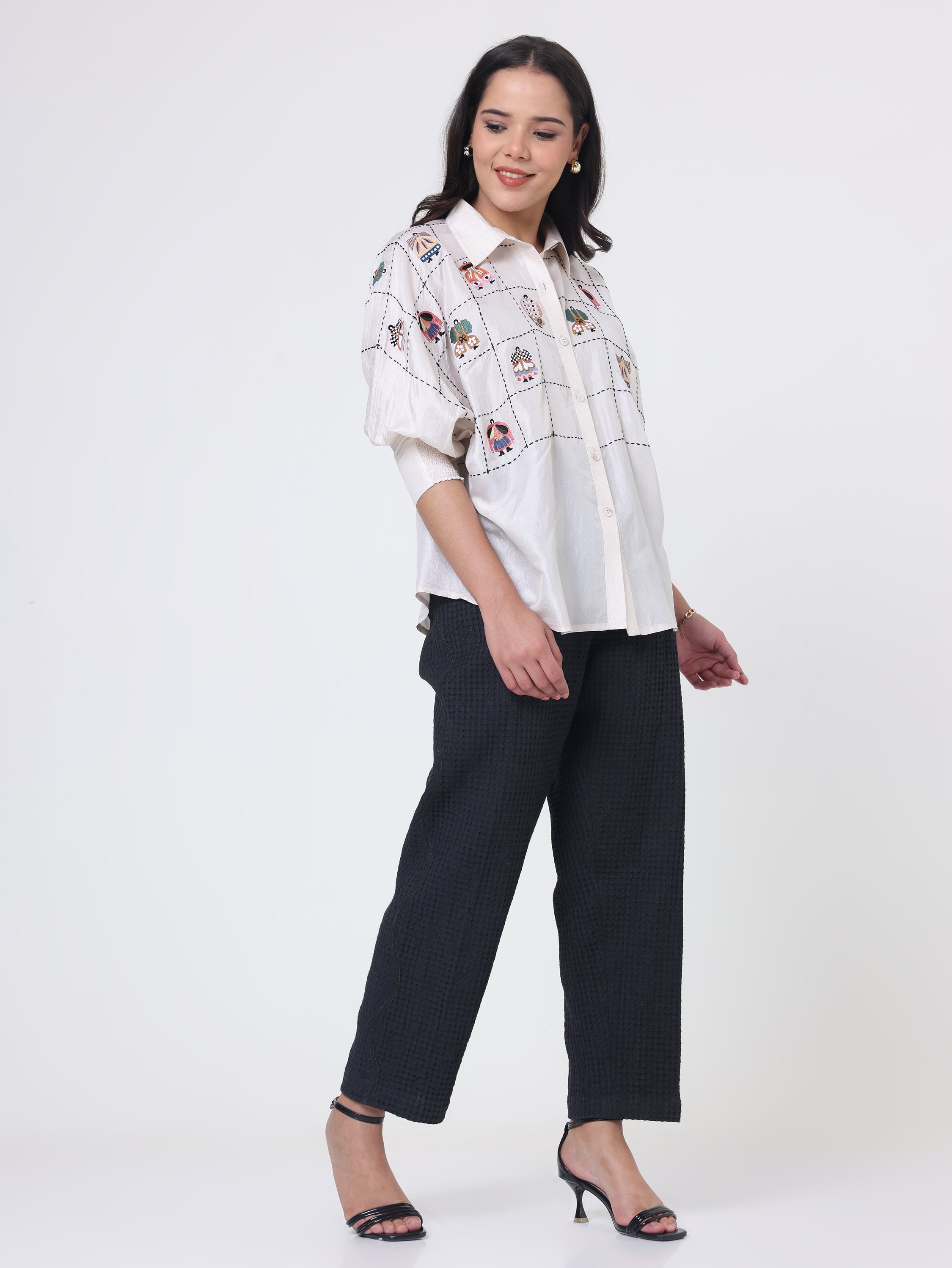 Silk Shirt with Japanese motif embroidery & Pants