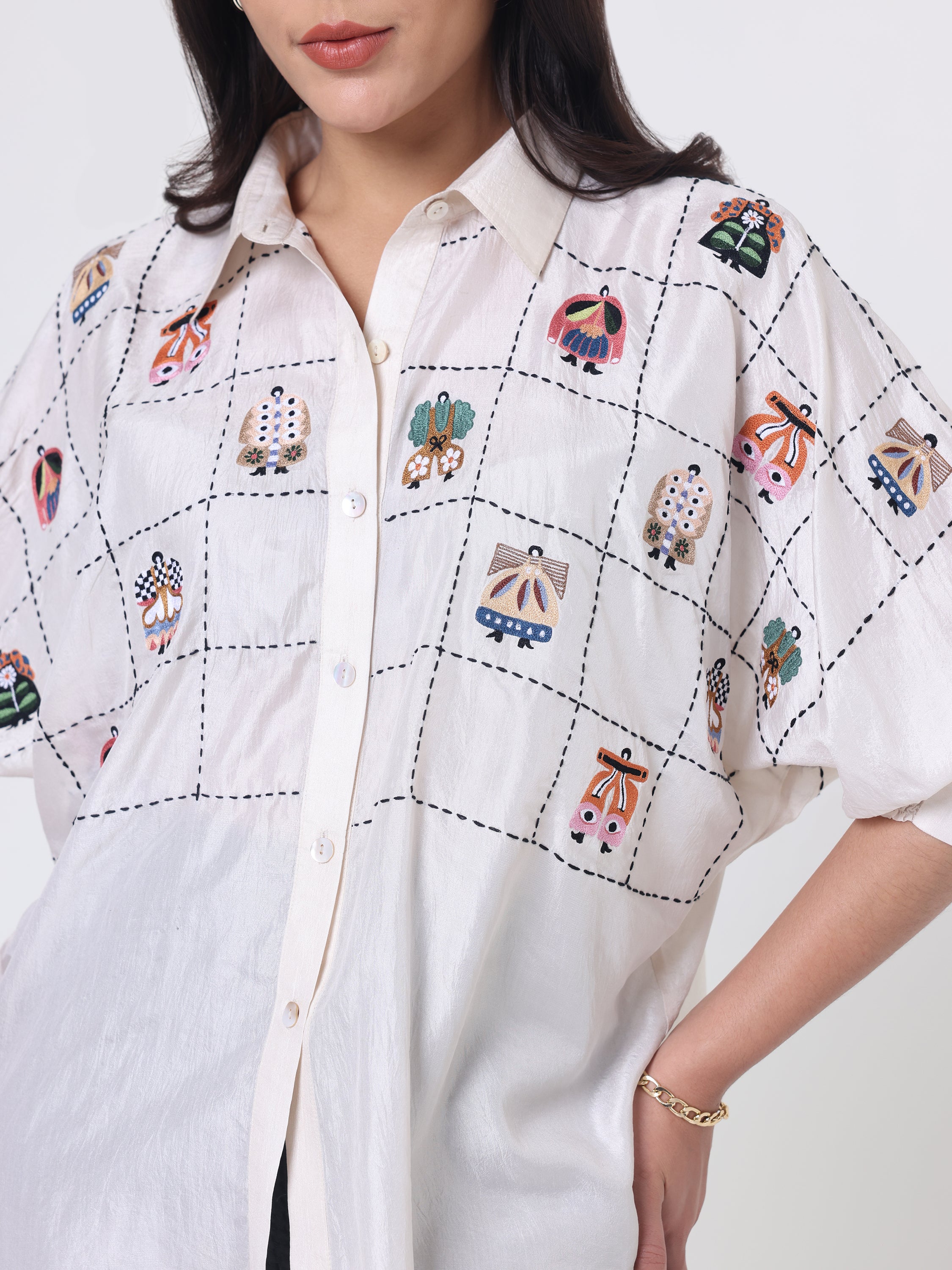 Silk Shirt with Japanese motif embroidery & Pants