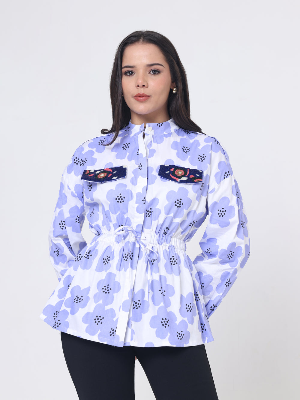 Print Shirt with Pocket Embroidery patch