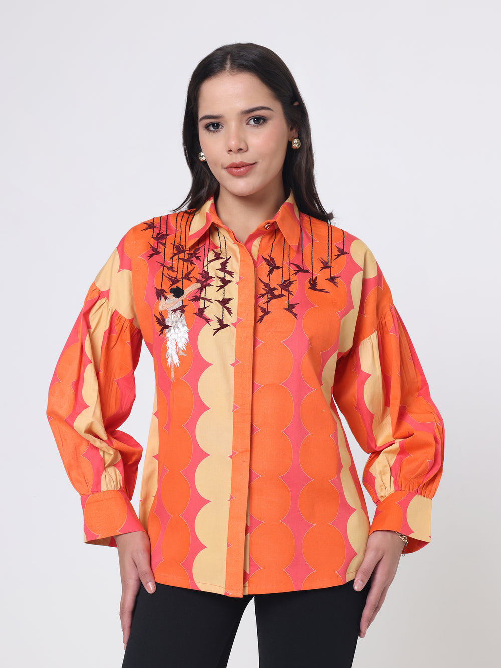 Print Shirt with Embroidery