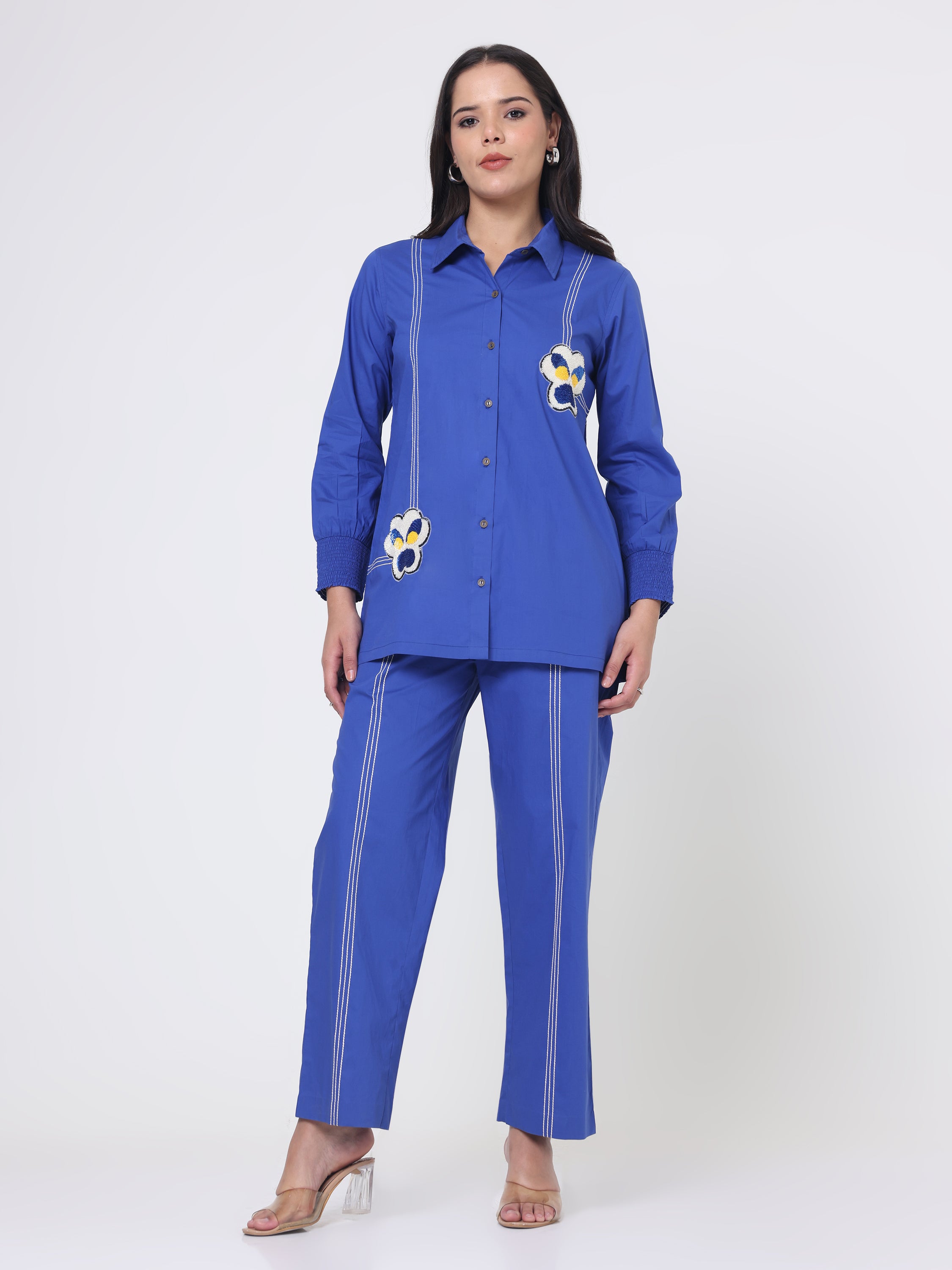 Blue Coord set with Applique Sequin Embroidery