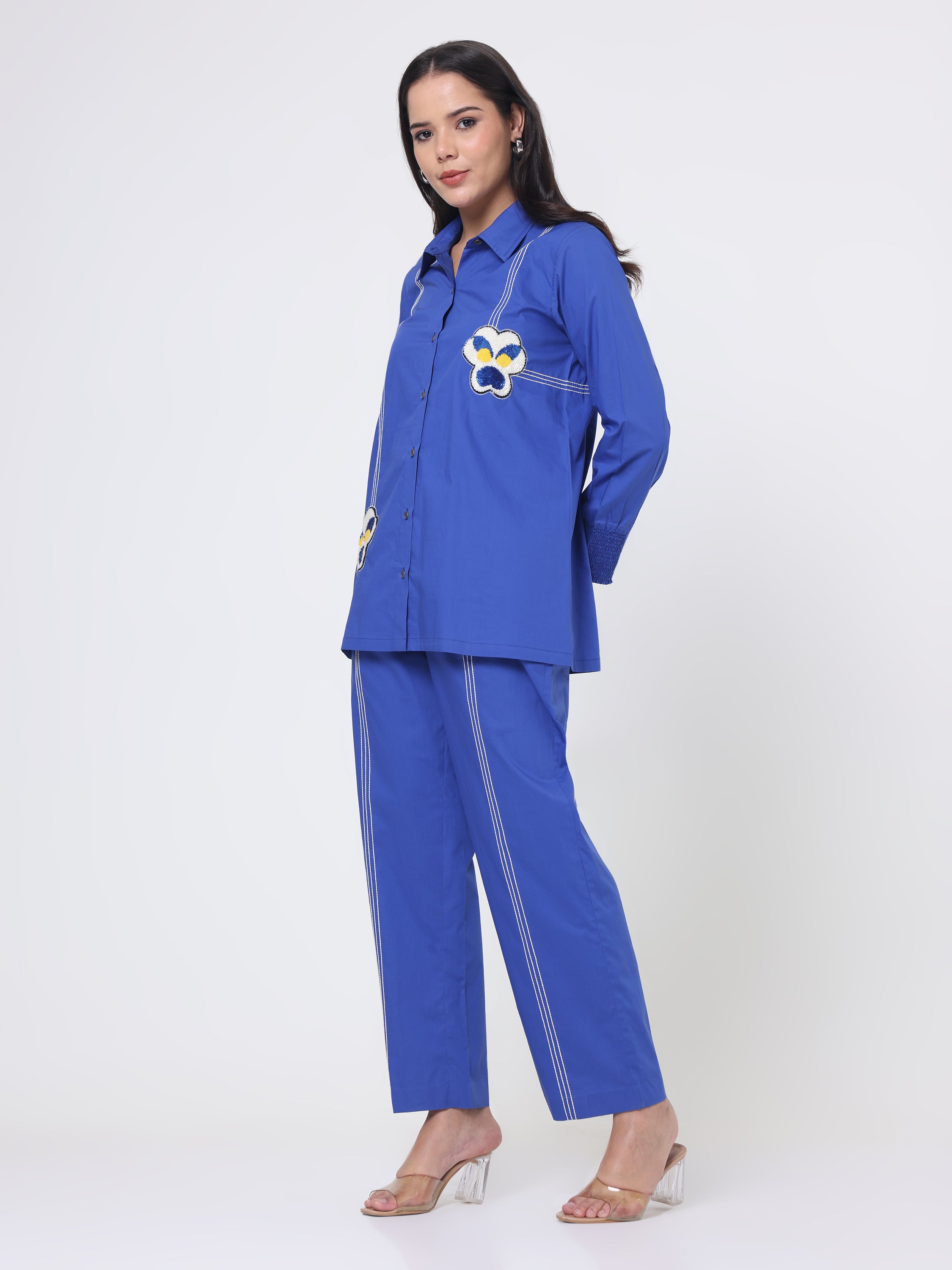 Blue Coord set with Applique Sequin Embroidery