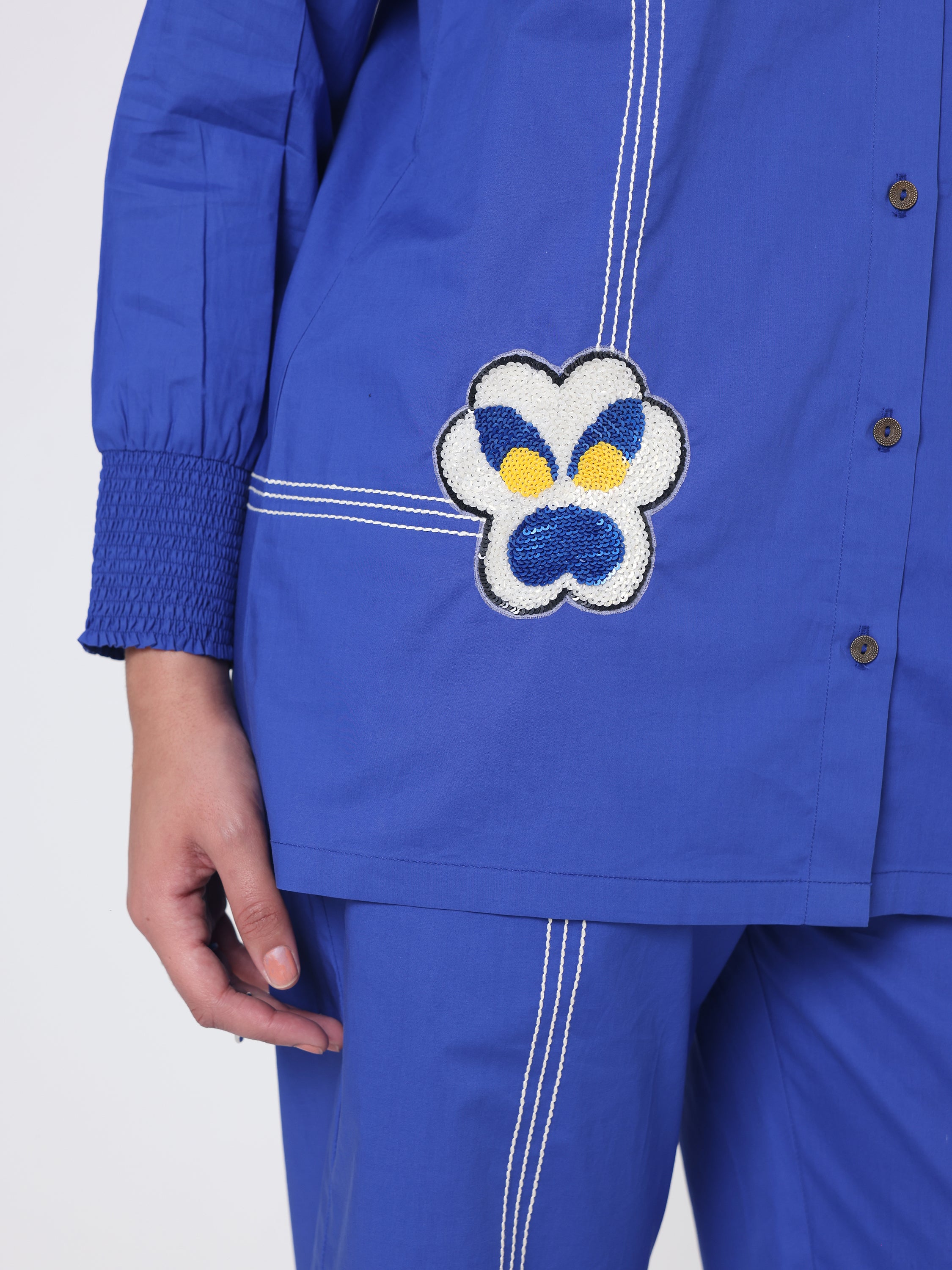 Blue Coord set with Applique Sequin Embroidery