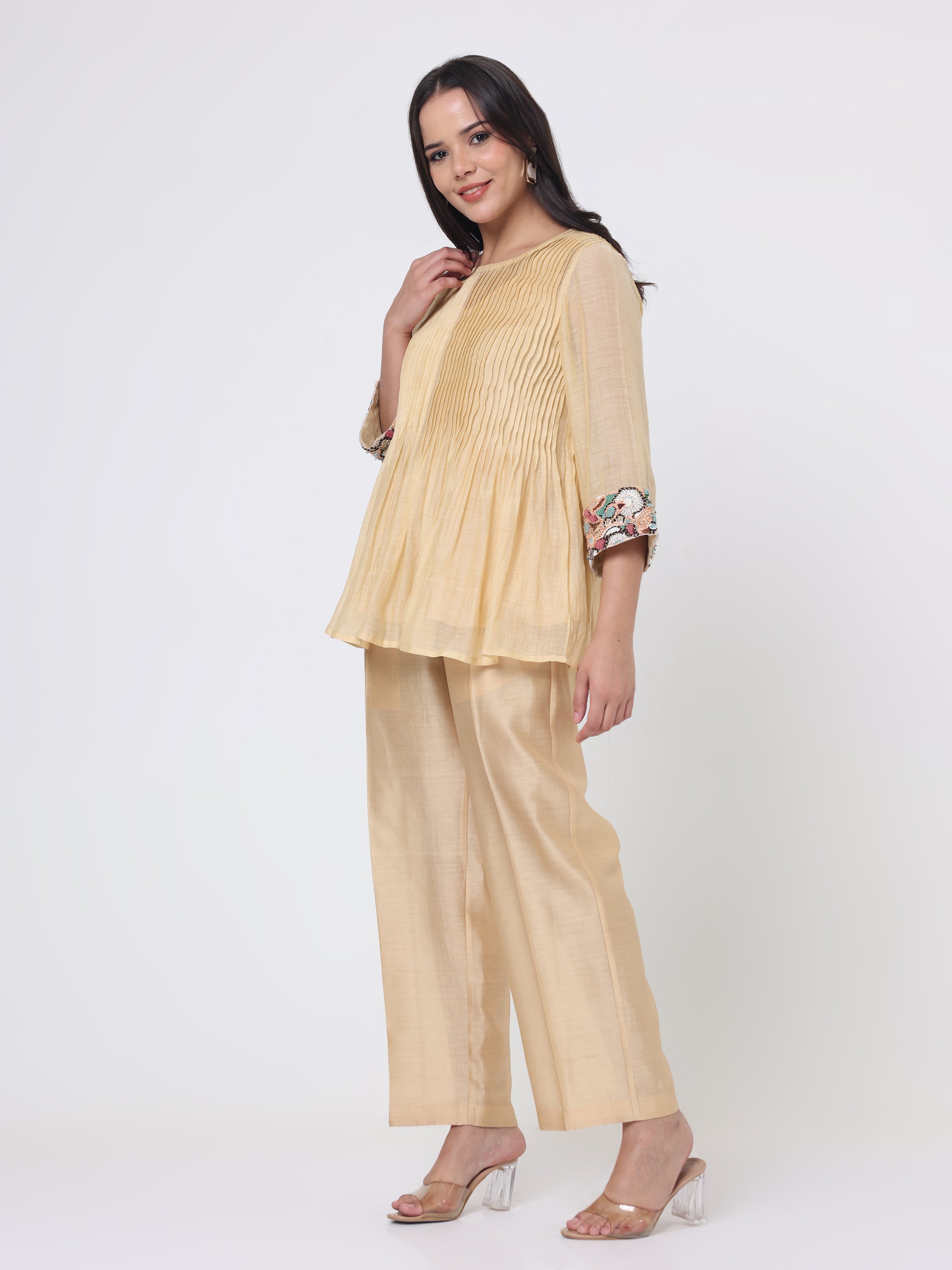 Pintuck Top with Psychedelic Embroidered sleeves & pants