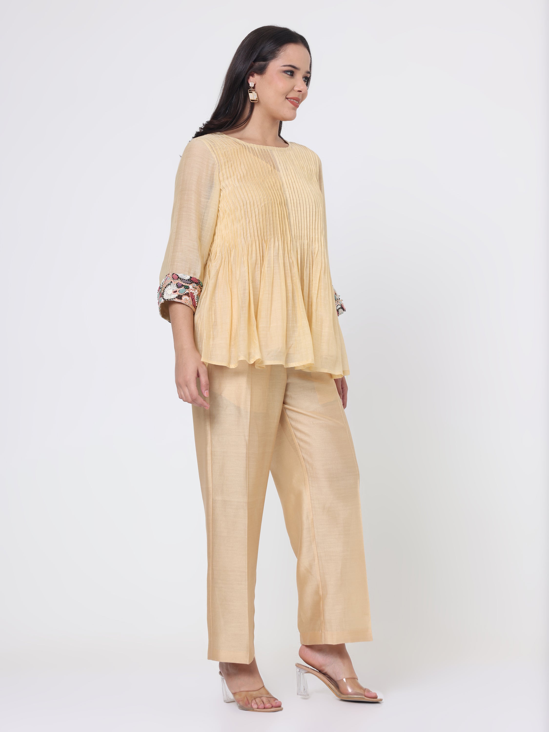 Pintuck Top with Psychedelic Embroidered sleeves & pants