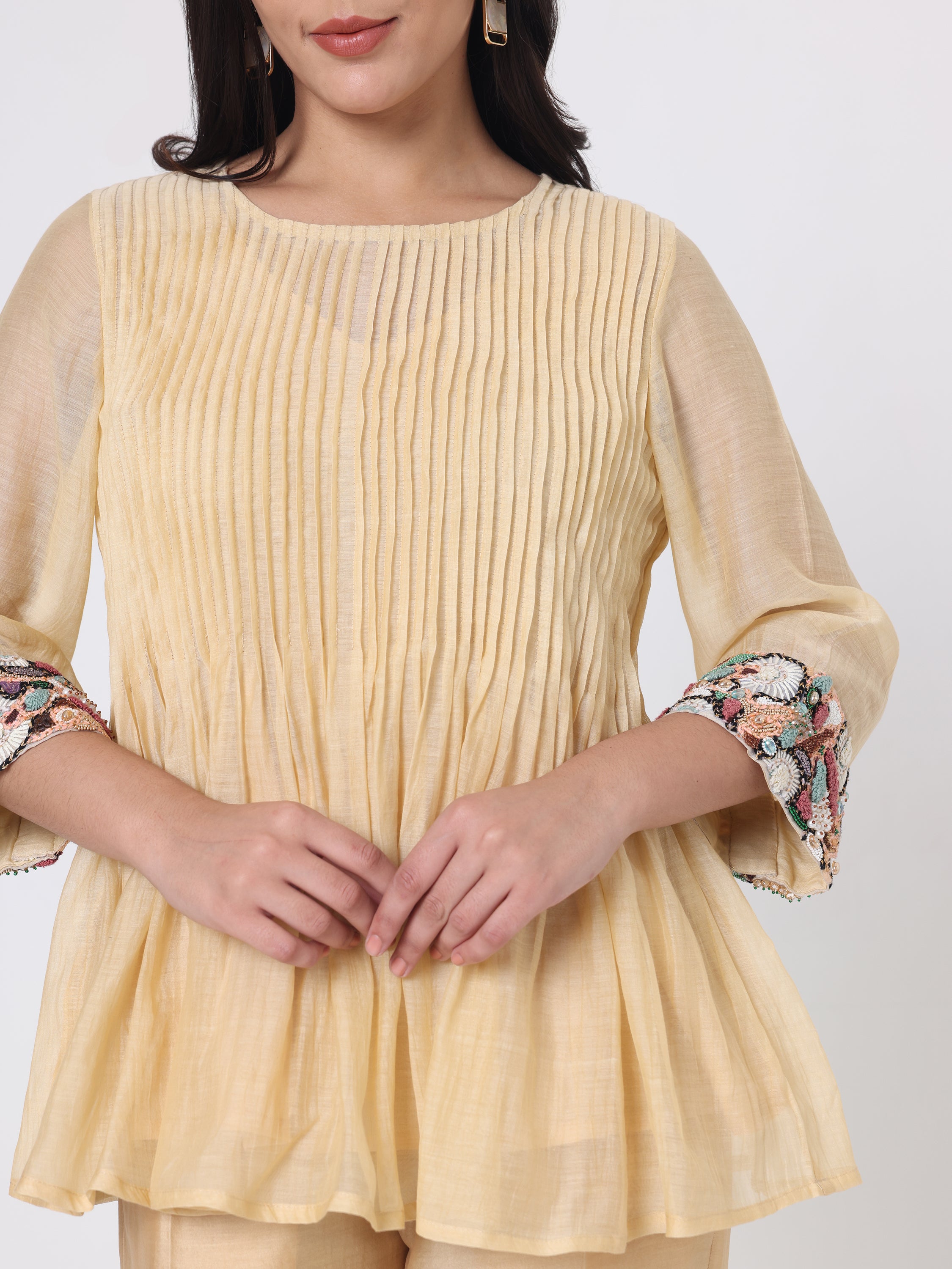 Pintuck Top with Psychedelic Embroidered sleeves & pants
