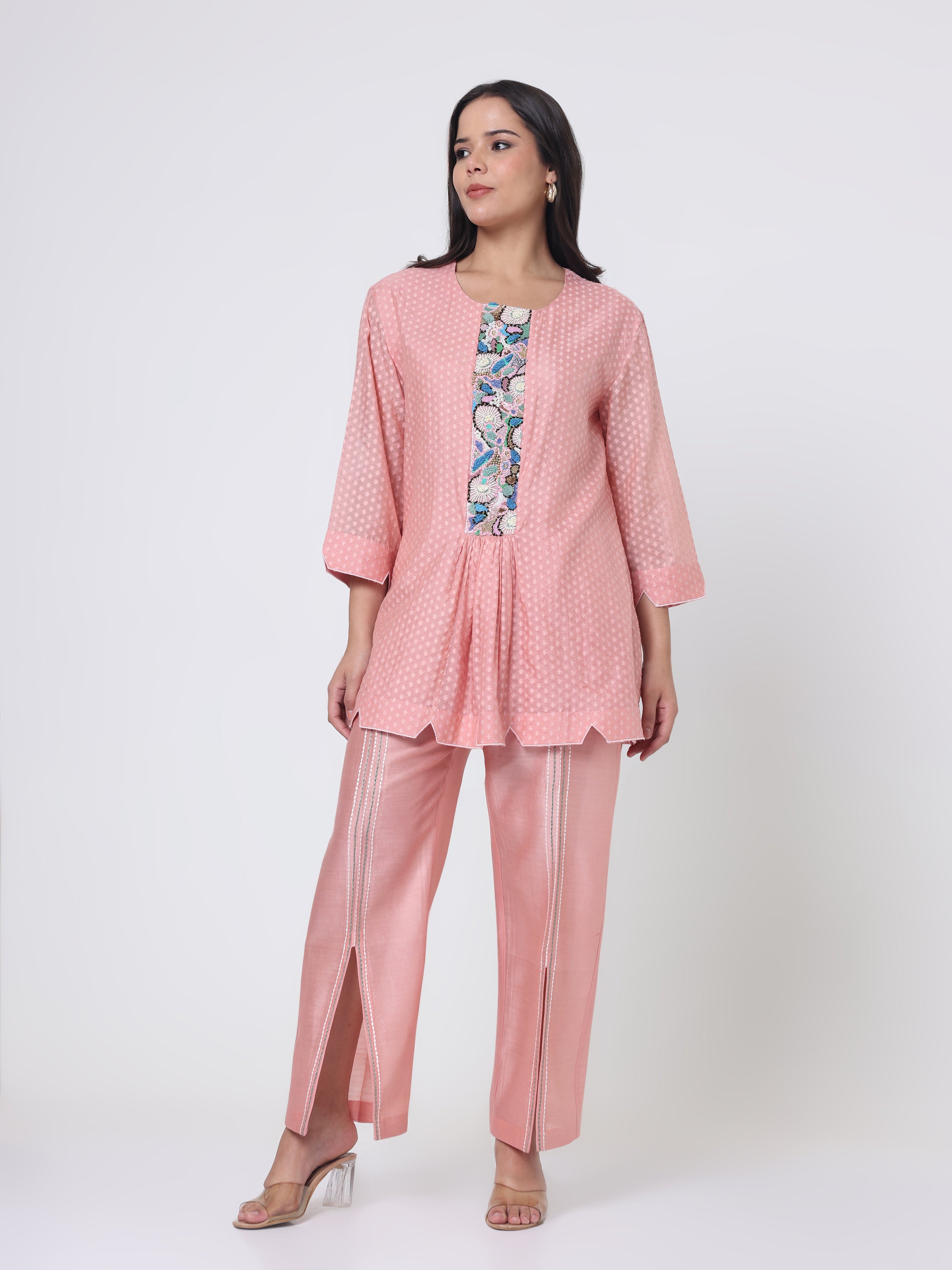 Psychedelic Embroidered Short Kurta With&nbsp; pants
