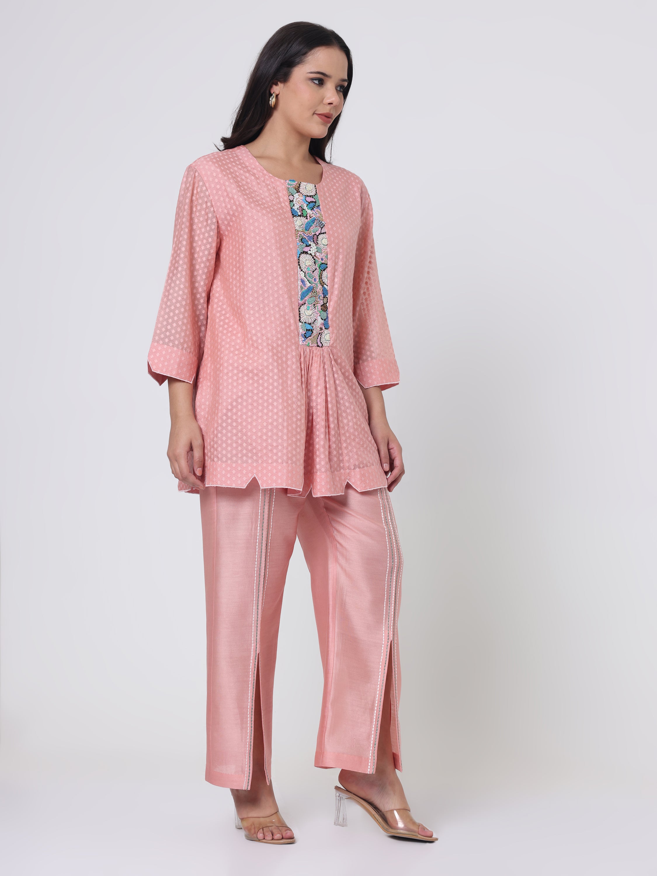 Psychedelic Embroidered Short Kurta With&nbsp; pants
