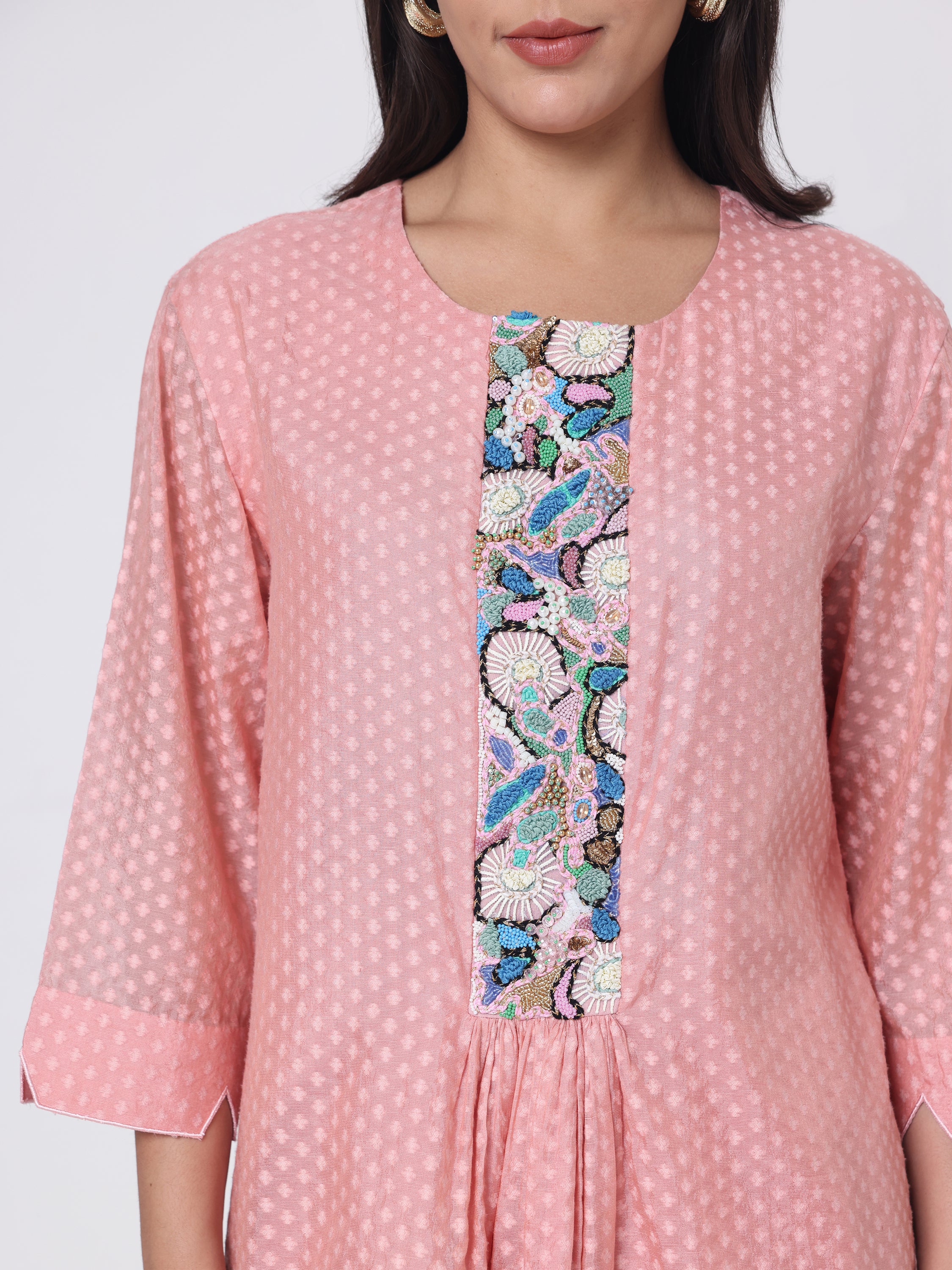 Psychedelic Embroidered Short Kurta With&nbsp; pants