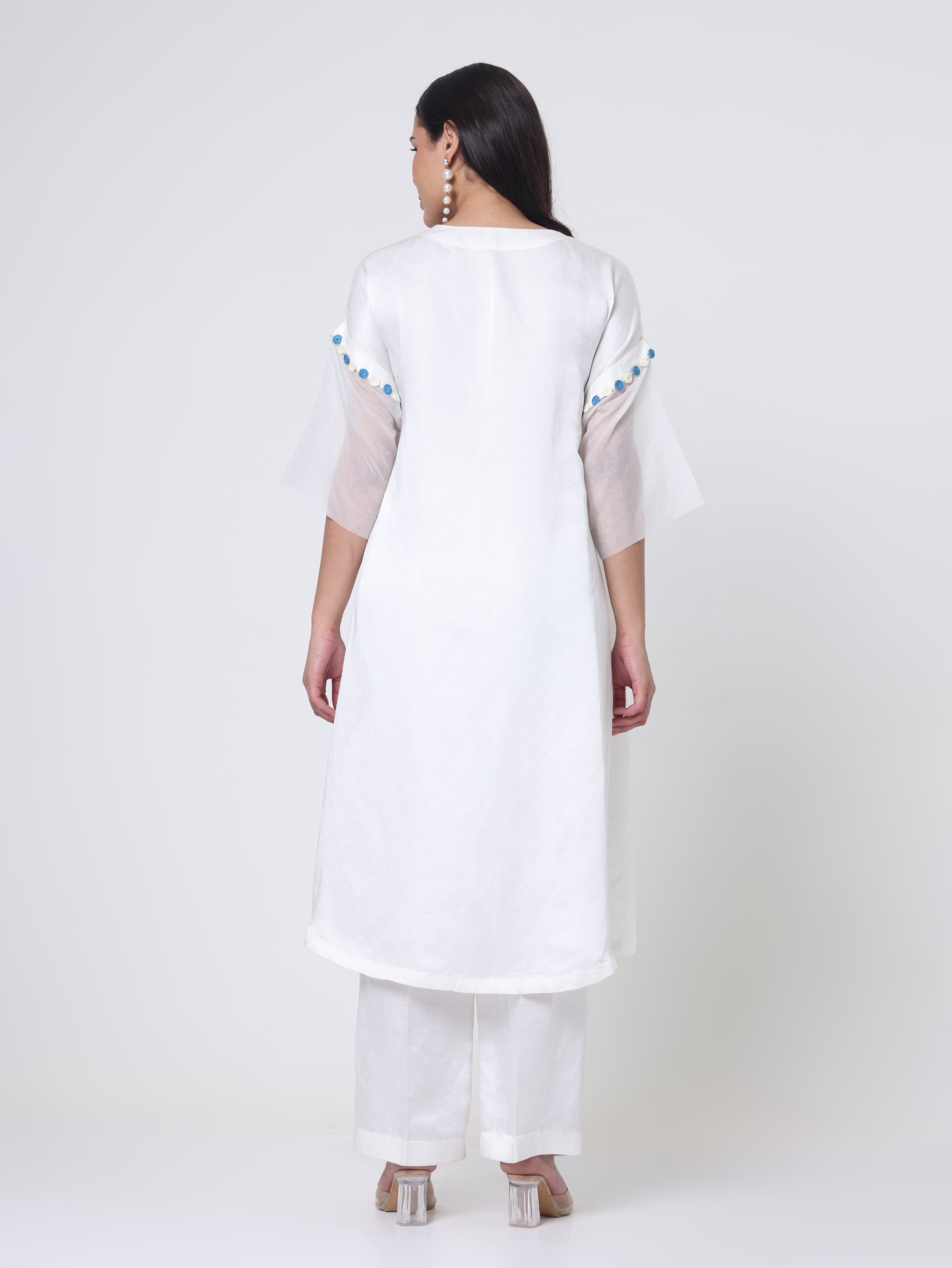 Psychedelic Embroidered Neck Kurta With Checks pants