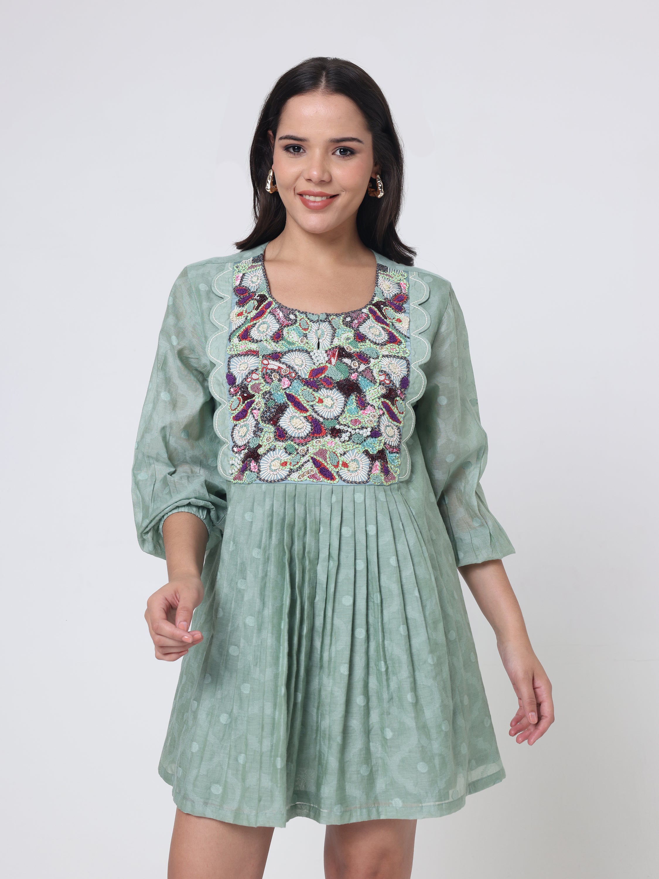 Psychedelic Embroidered yoke Kurta With Checks pants