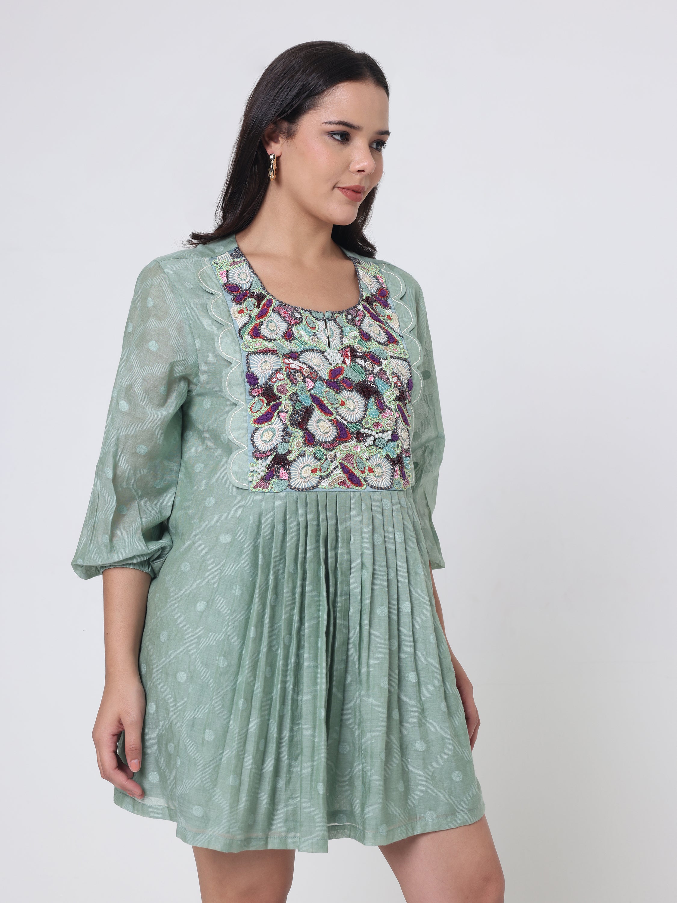 Psychedelic Embroidered yoke Kurta With Checks pants