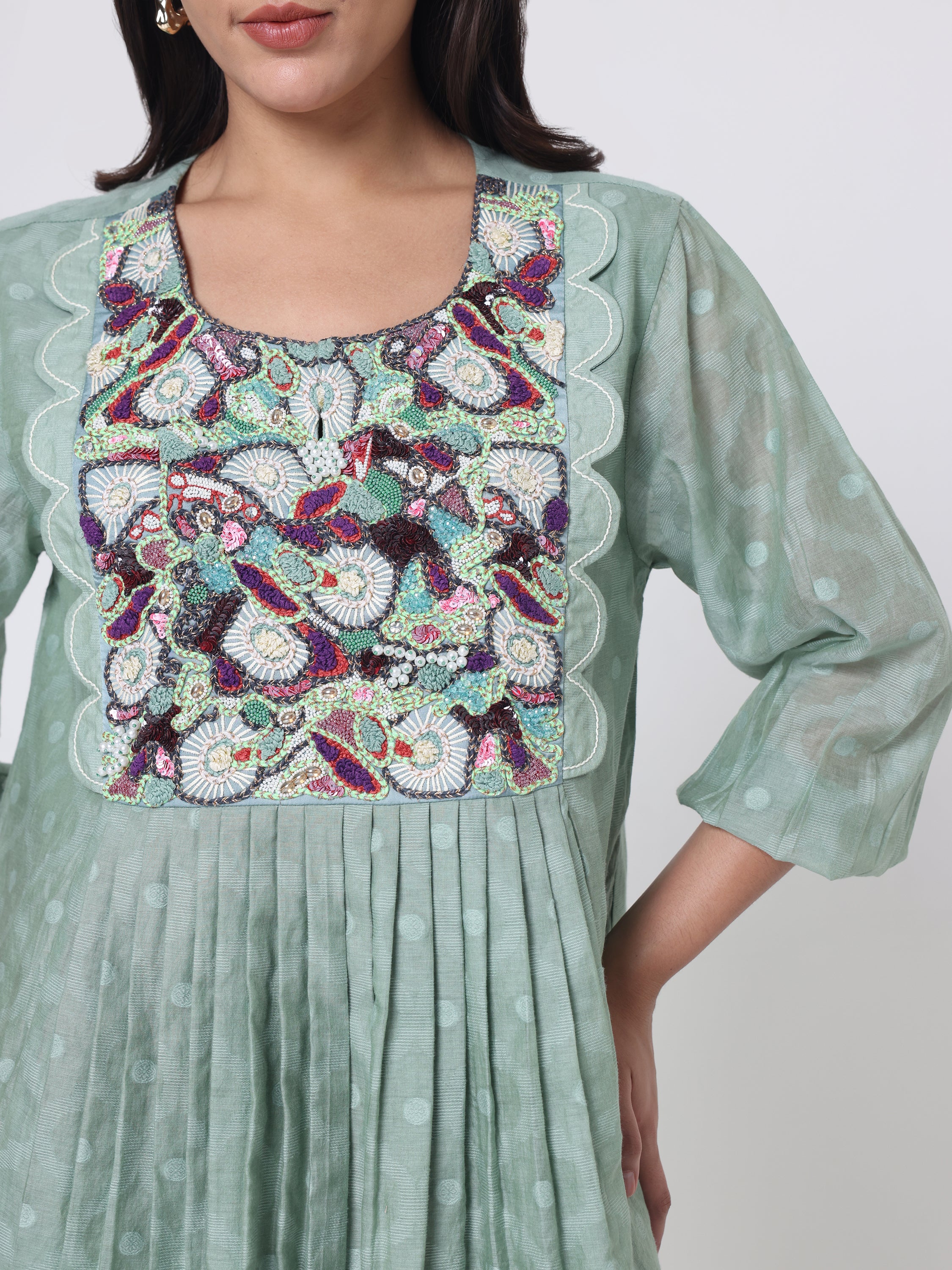 Psychedelic Embroidered yoke Kurta With Checks pants