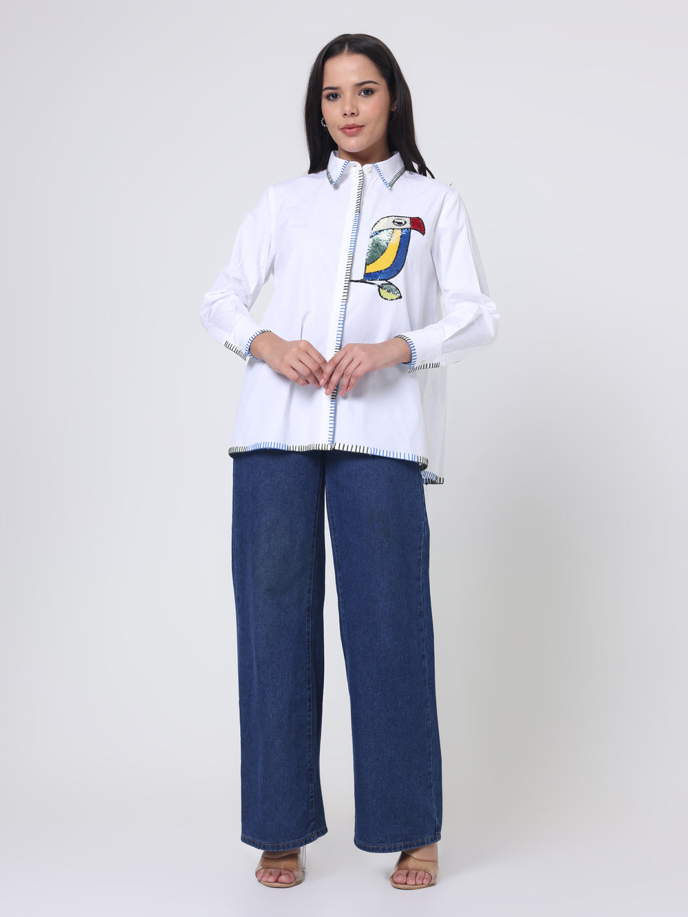 Stripe Shirt with Parrot Embroidery patch