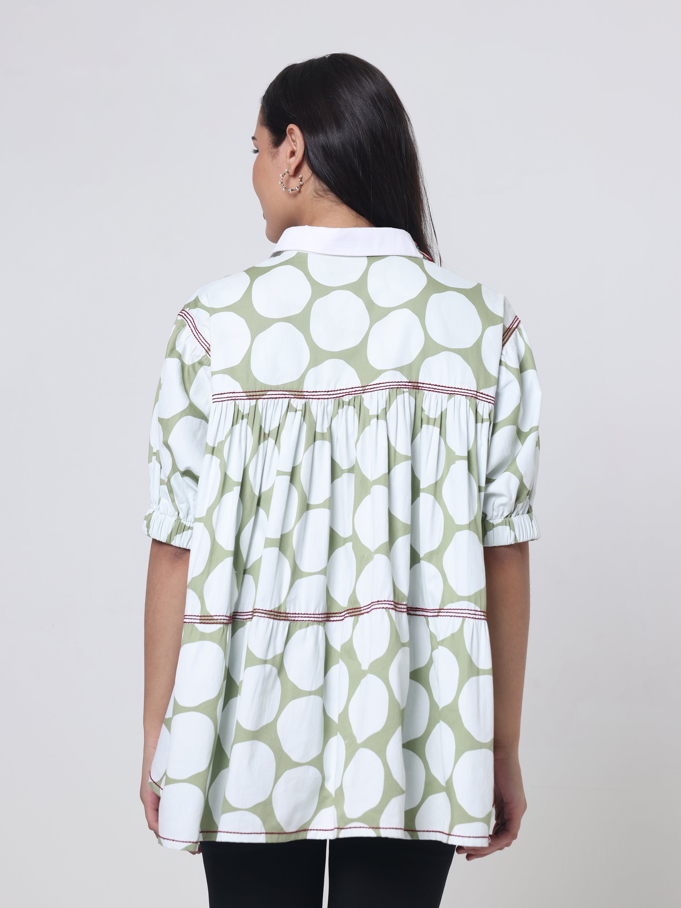 Printed Shirt with Collar Embroidery detailing