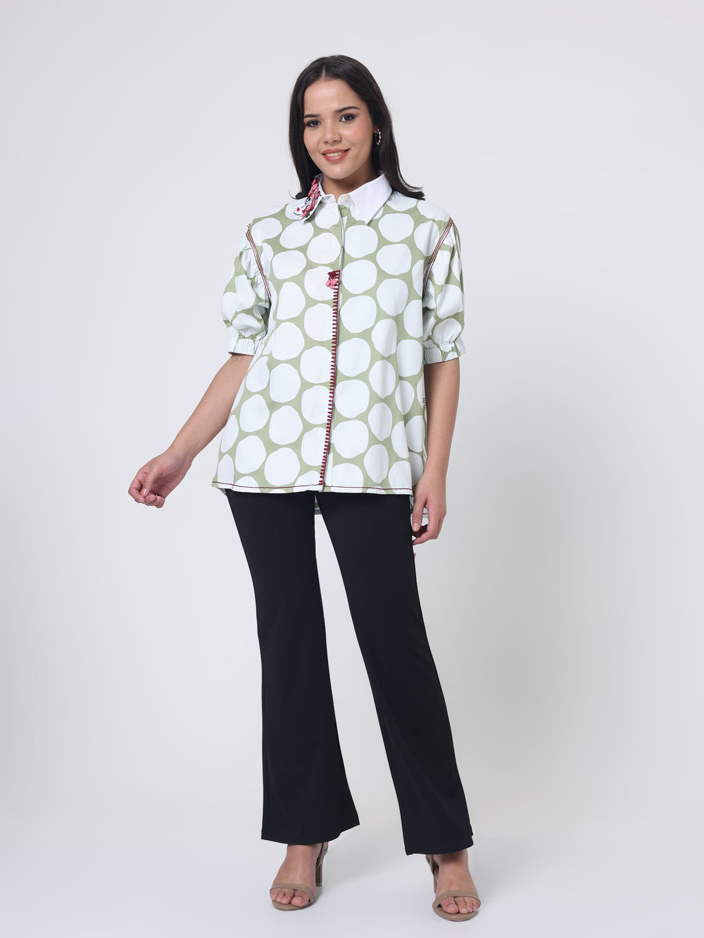 Printed Shirt with Collar Embroidery detailing