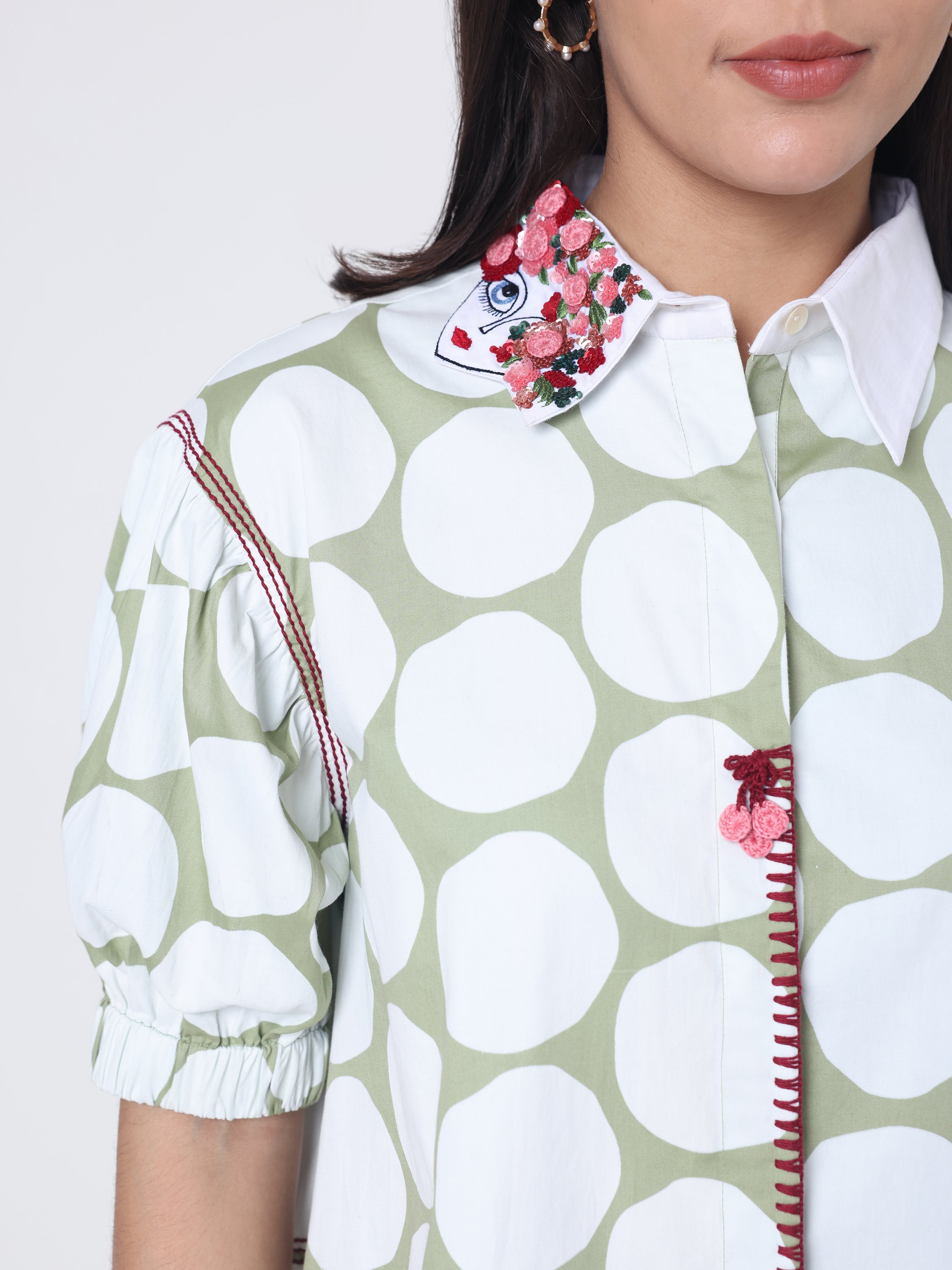Printed Shirt with Collar Embroidery detailing