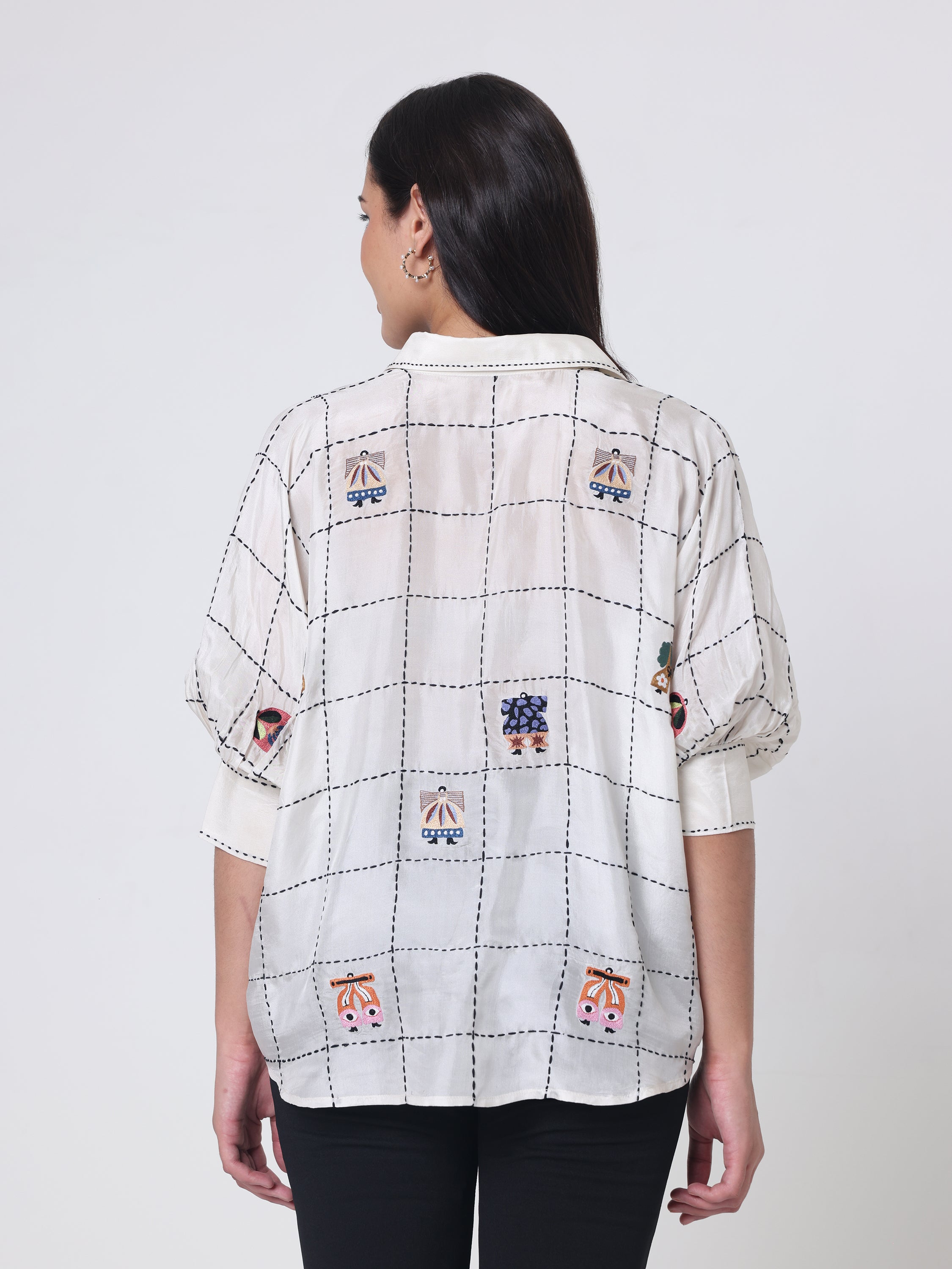 Silk Shirt with all over Japanese motif embroidery