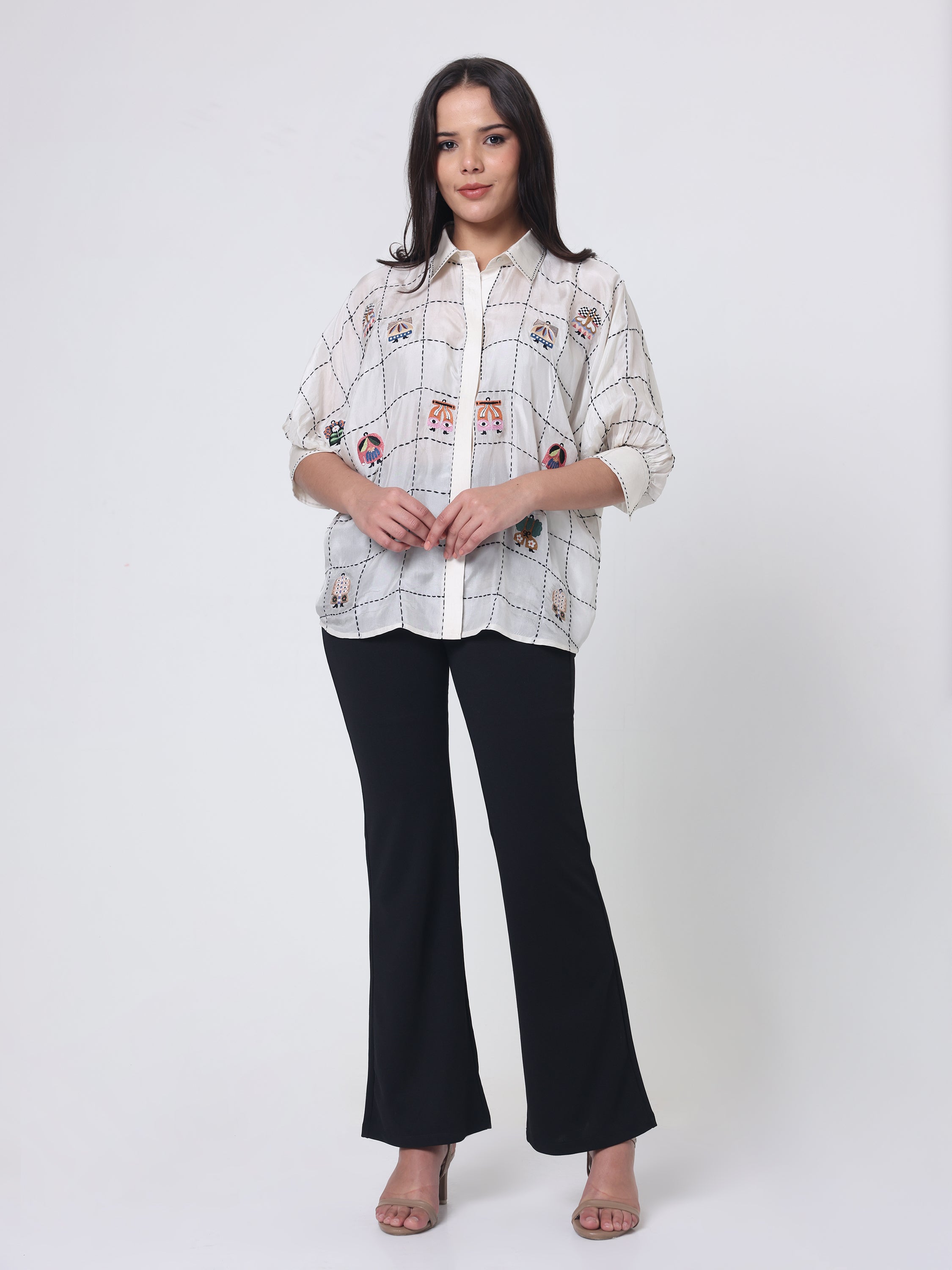 Silk Shirt with all over Japanese motif embroidery